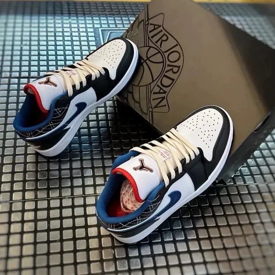 #aj1 был протестирован!Мужские спортивные повседневные кроссовки Nike с глубоким вырезом из натуральной кожи AJ1low белого, черного и синего цветов