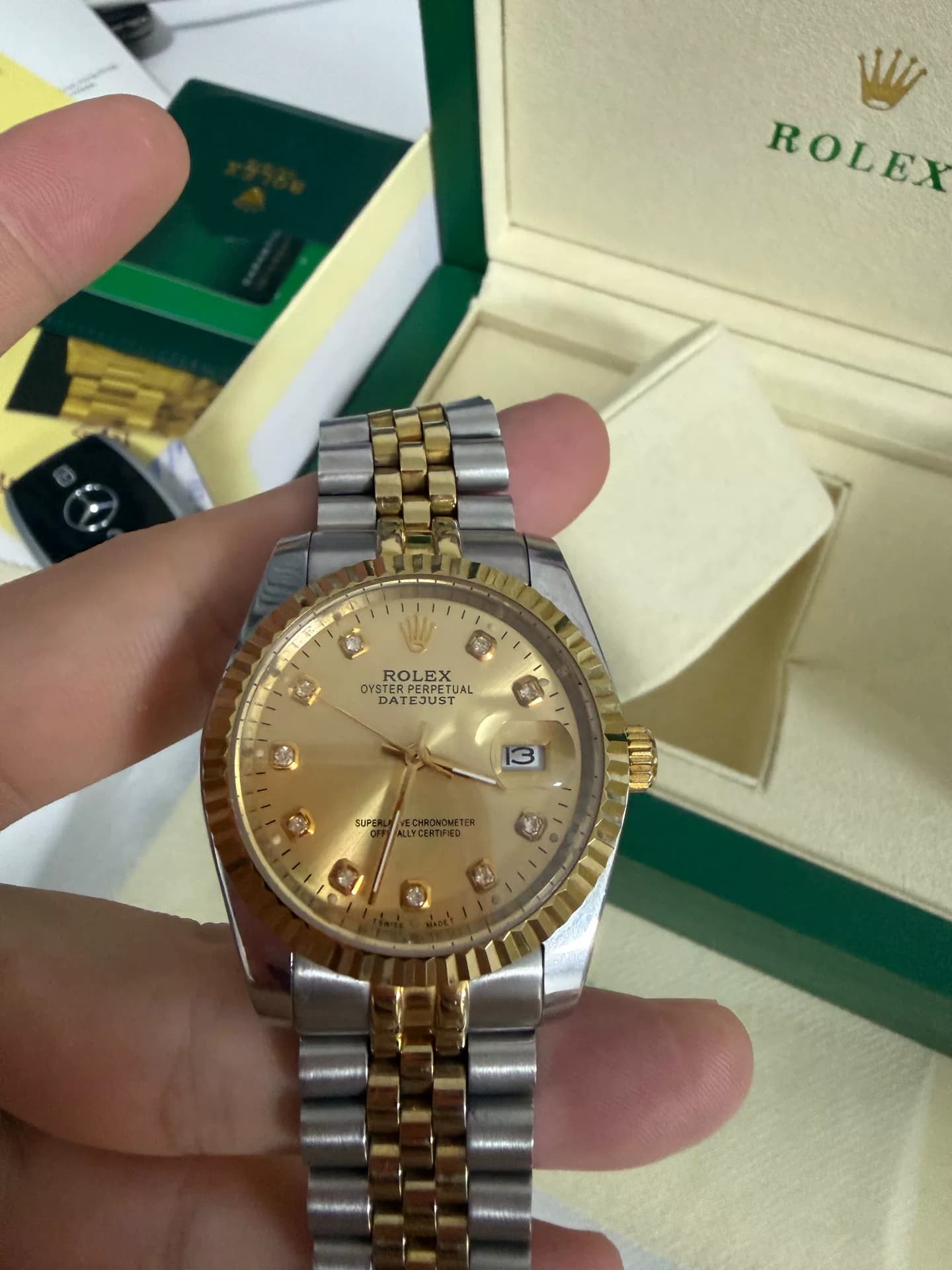 Двухцветные золотые часы Rolex log type фабрики QF, золотой циферблат с бриллиантами, стальной золотой ремешок, автоматический механизм