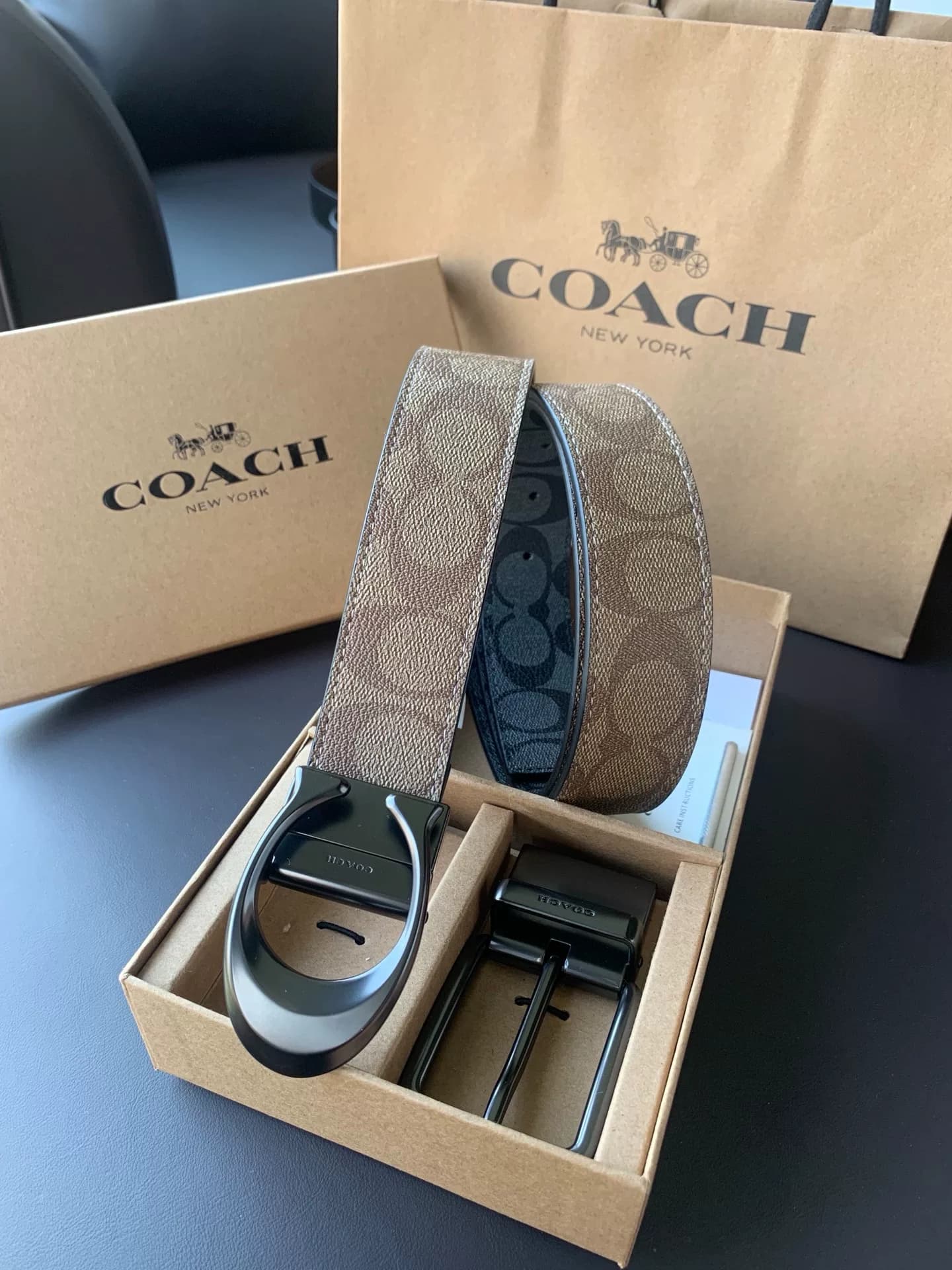Совершенно новый, нераспечатанный ремень Coach, мужской кожаный ремень с принтом COACH, купленный в магазине, универсальный