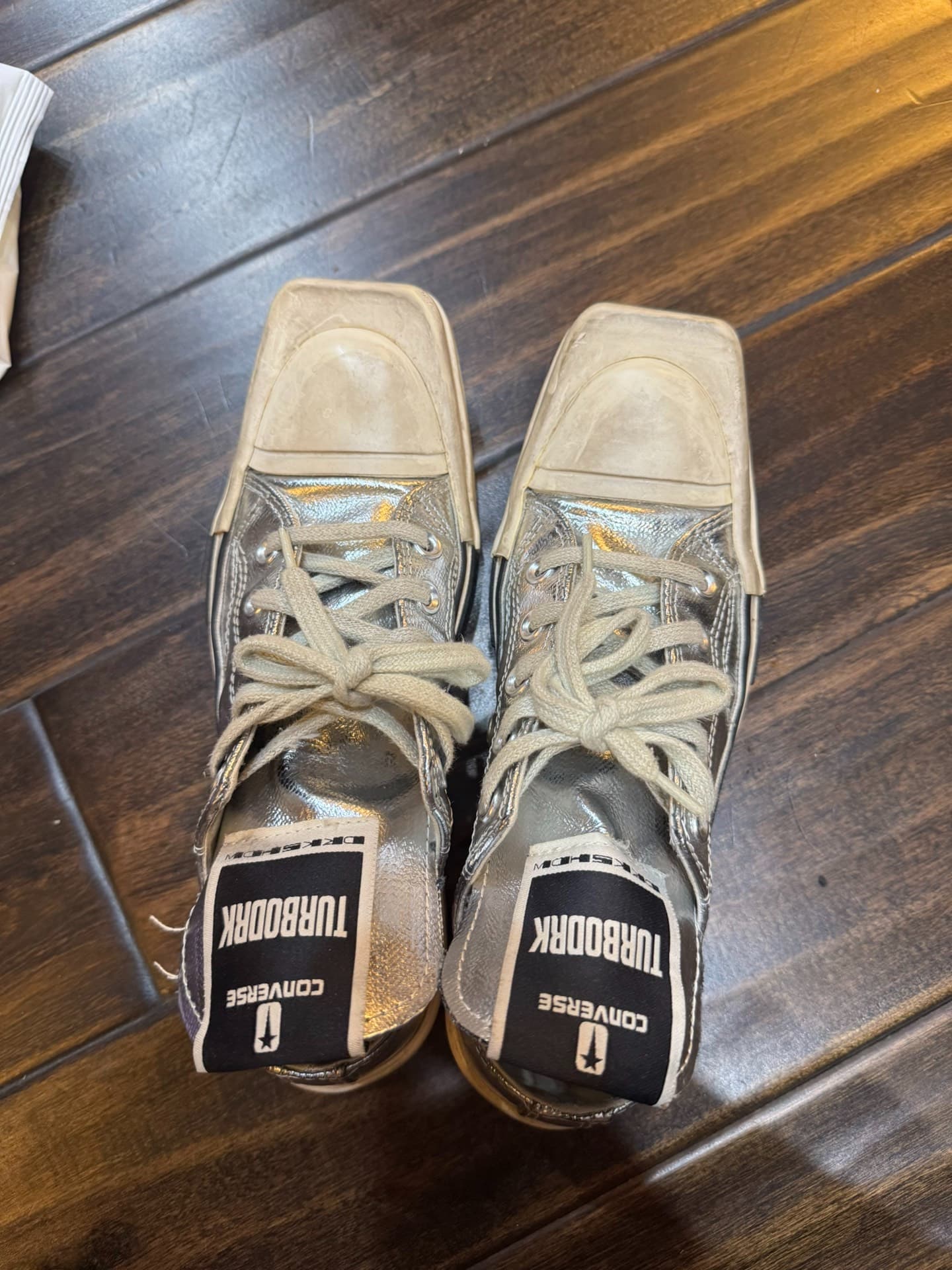 Туфли Rick Owens x Converse от кобрендинга Tu rbodrk с квадратным носком, серебристая лакированная поверхность, 36, натуральная кожа, обувь со следам…