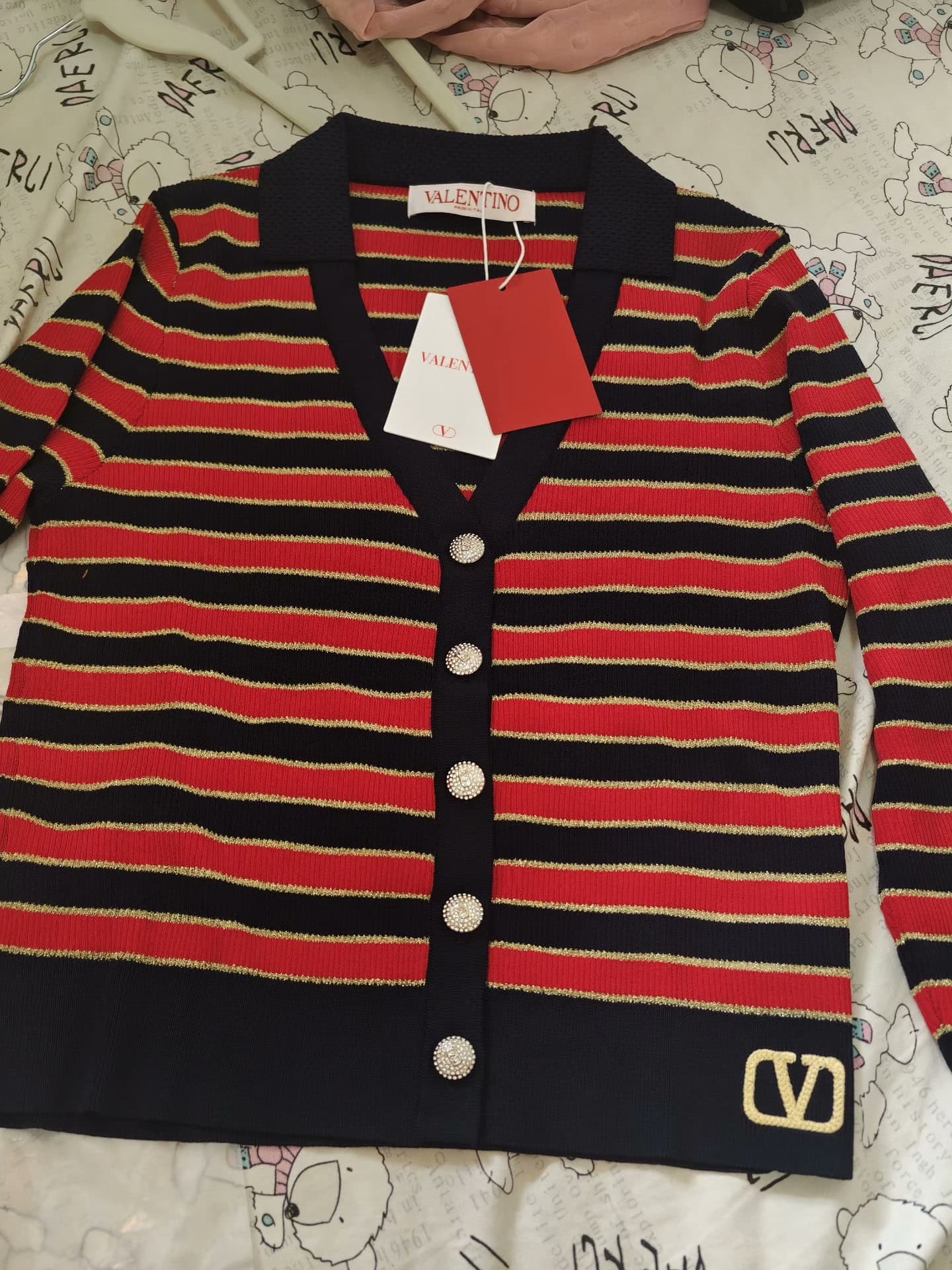 Вязаный кардиган в красно-черную полоску VALENTINO, размер M