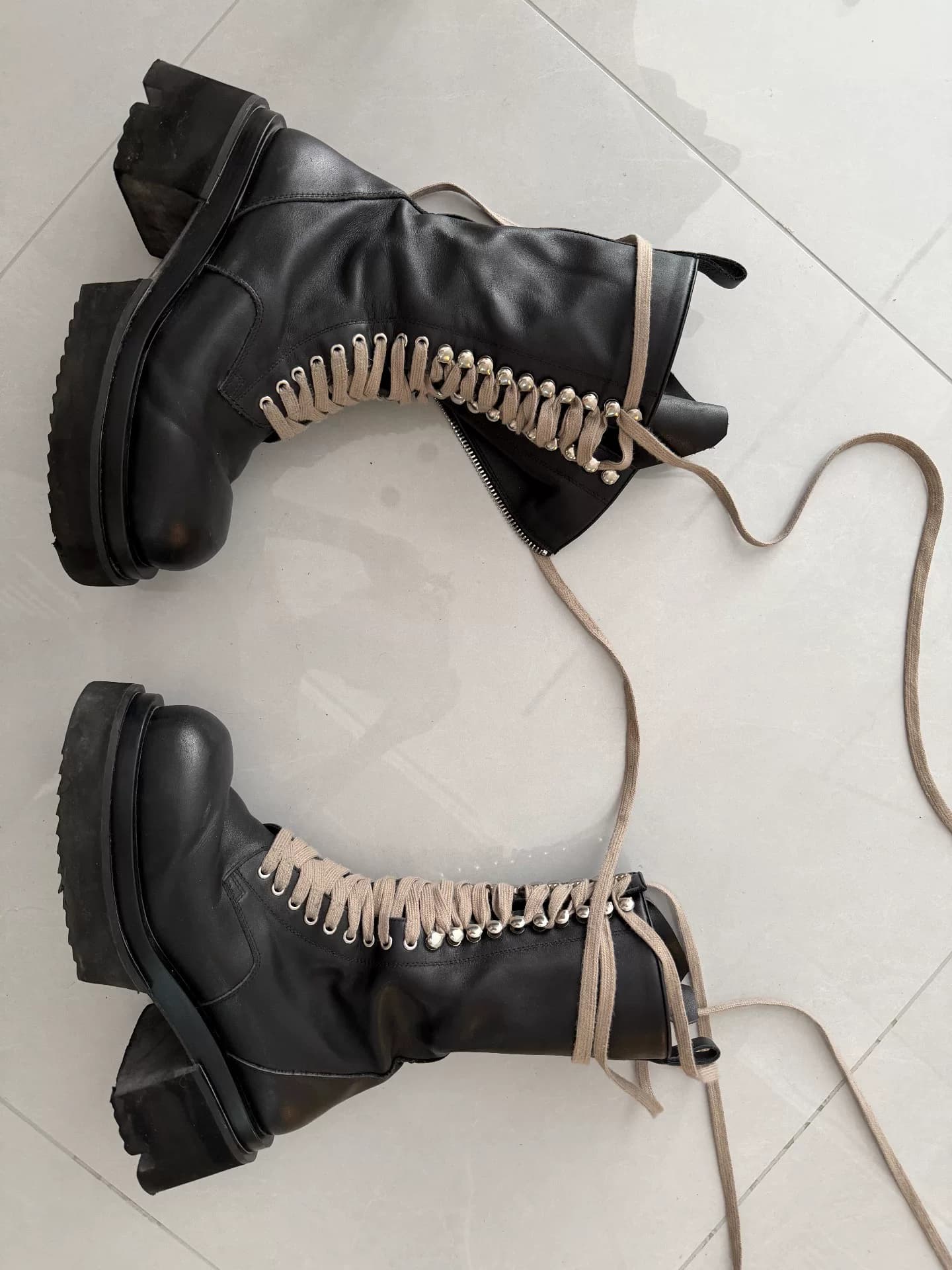 Высокие сапоги Rick Owens на шнуровке BOGUN, размер 41, черные