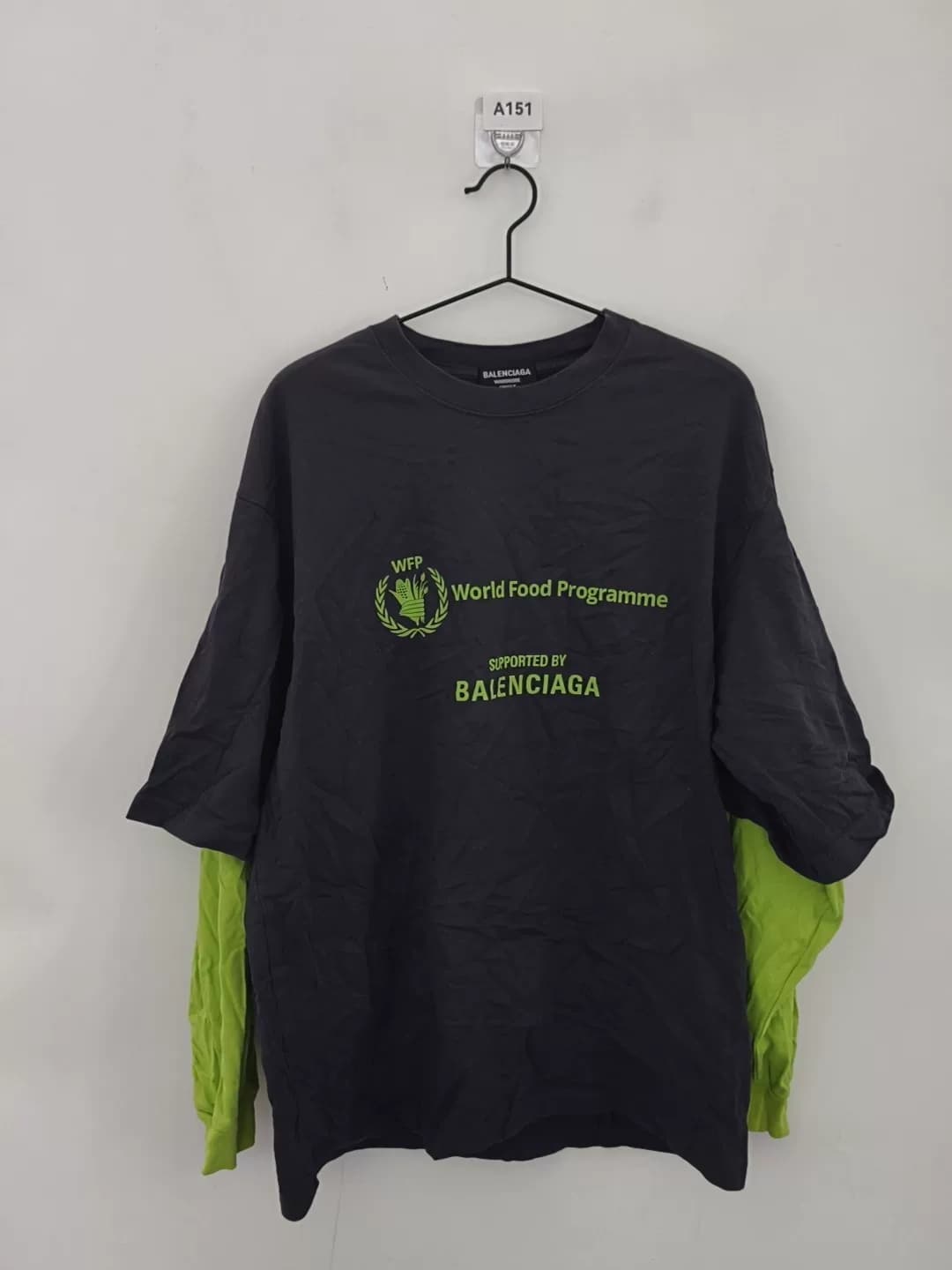 Футболка-двойка с длинными рукавами от Balenciaga, совместный бренд Balenciaga WFP, размер L,