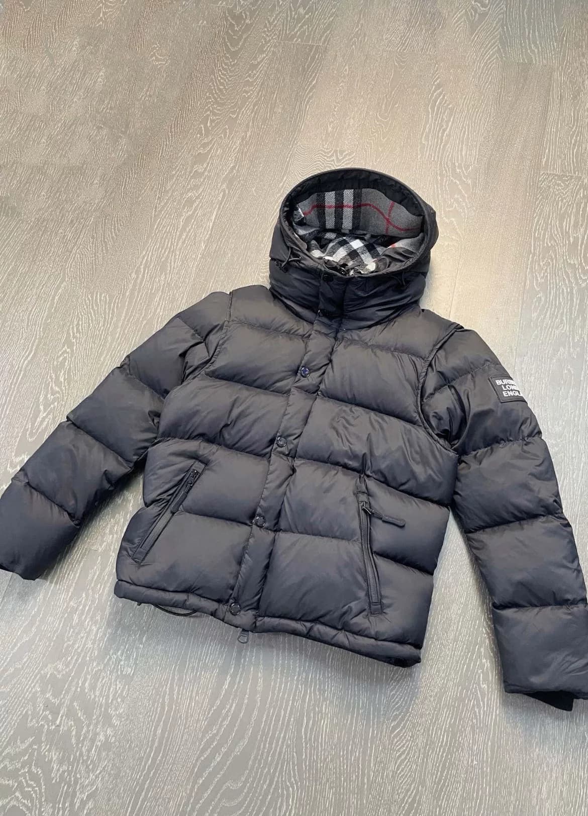 Пуховик Burberry, черный пуховик с капюшоном из гусиного пуха, одинаковый стиль для мужчин и женщин, классический шерстяной воротник в клетку