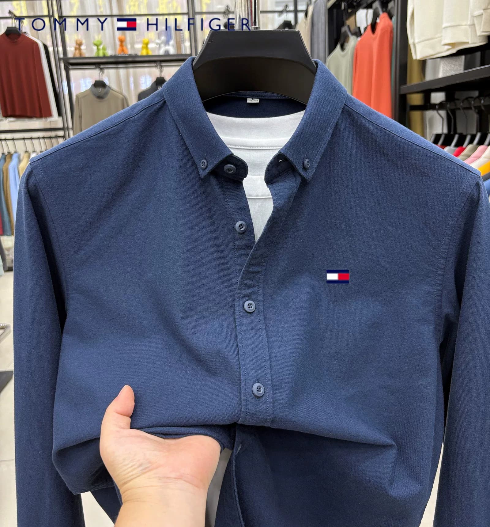 Устраните утечку!Американская рубашка Tommy Tommy из 100% хлопка с длинными рукавами 2025 осенне-зимняя мужская одежда из чистого хлопка