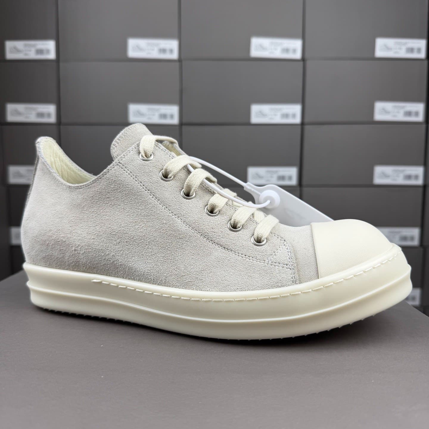Бело-серые замшевые кроссовки с низким берцем RICK OWENS Converse