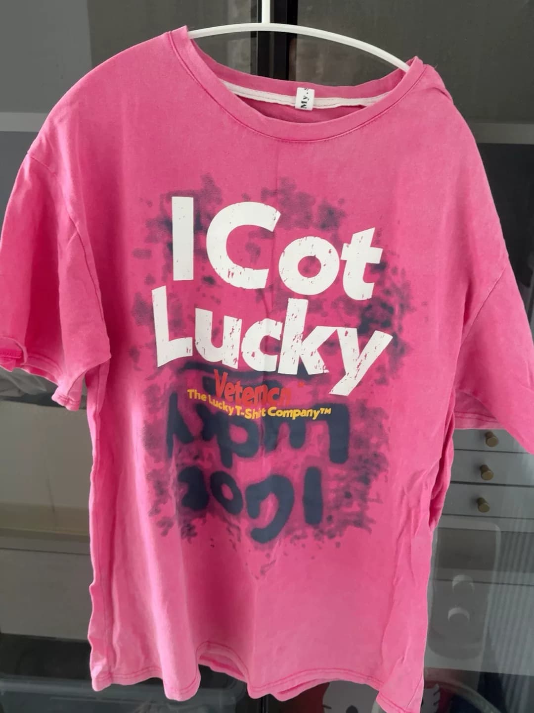 Выстиранная и поношенная футболка с короткими рукавами Vetements pink Lucky777
