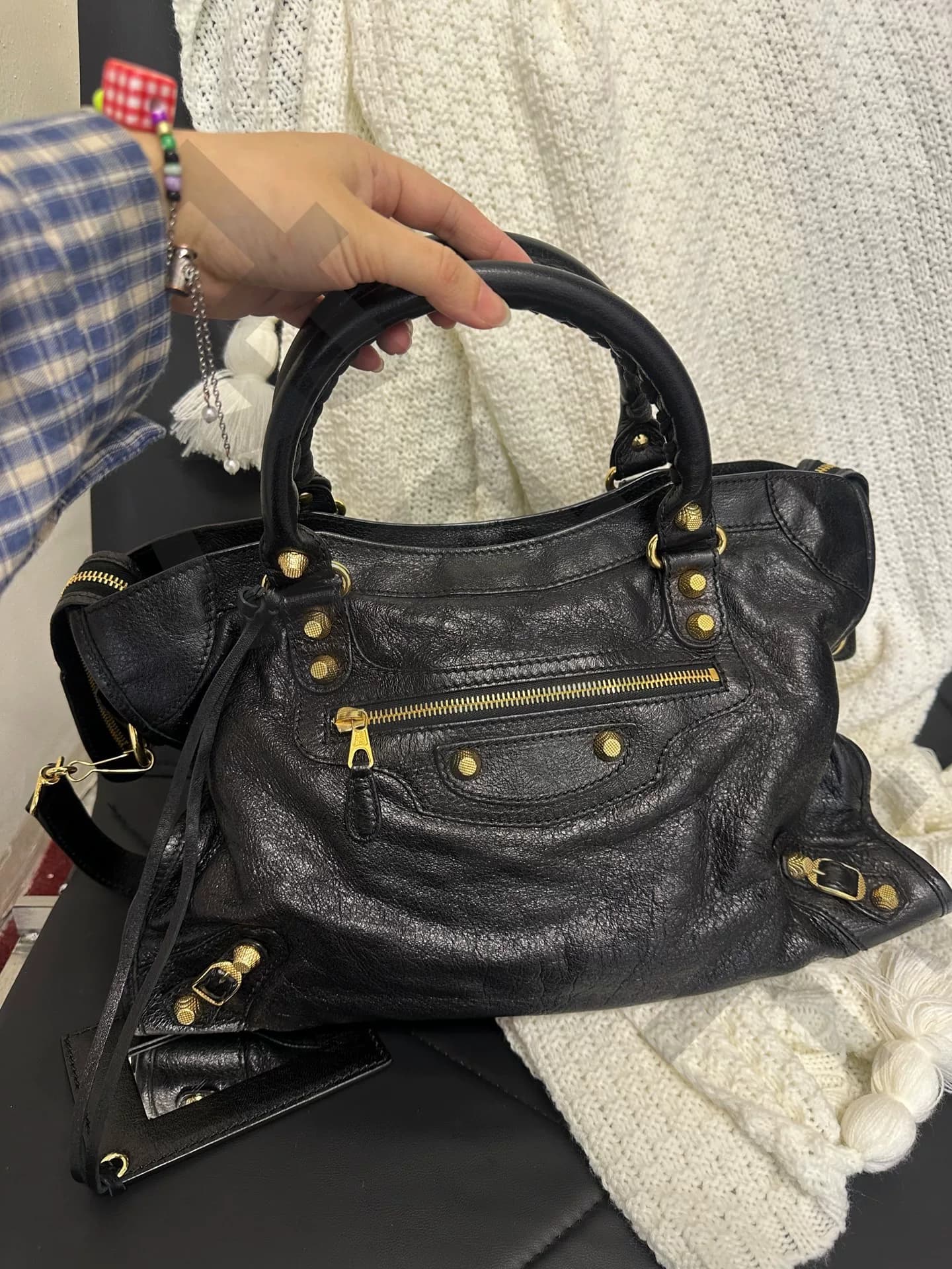 Мотоциклетная сумка Balenciaga Balenciaga Black Gold среднего размера