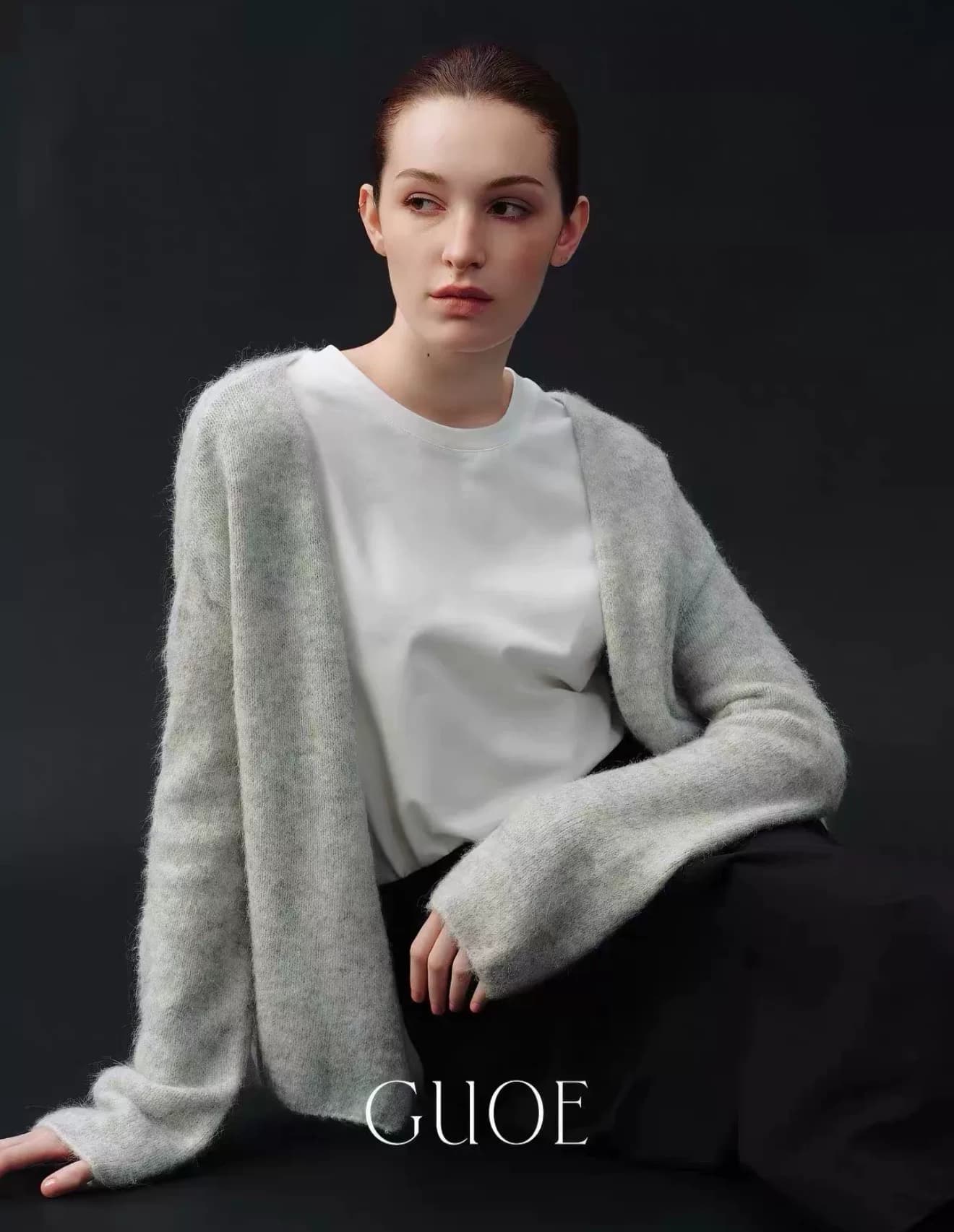 "Bloggers Idle Brand new" GUOE/Модный вязаный кардиган с V-образным вырезом из шерсти альпаки для ленивых