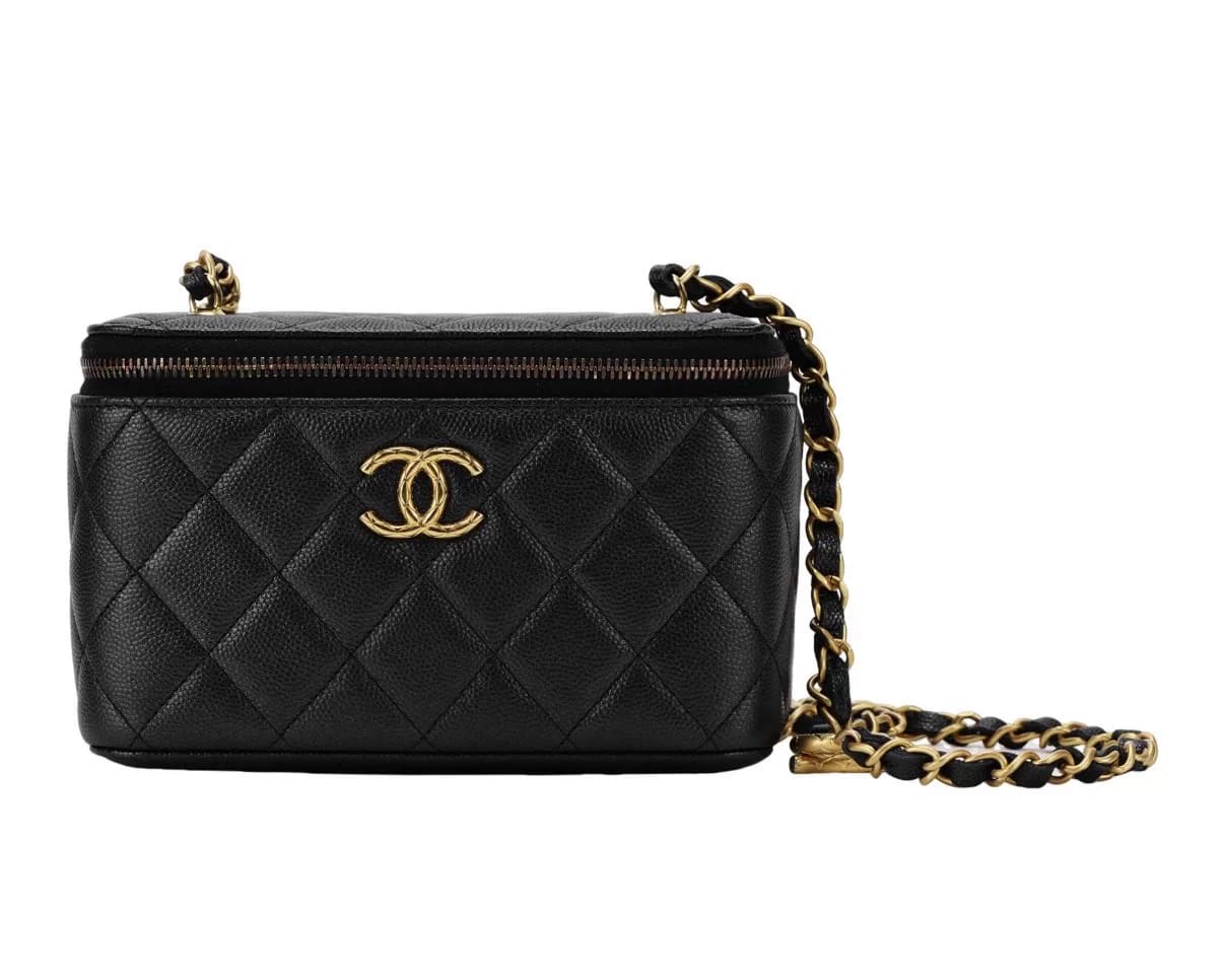 Сумка-цепочка Chanel 24S с черной золотой пряжкой в виде ананаса и длинной коробкой-цепочкой