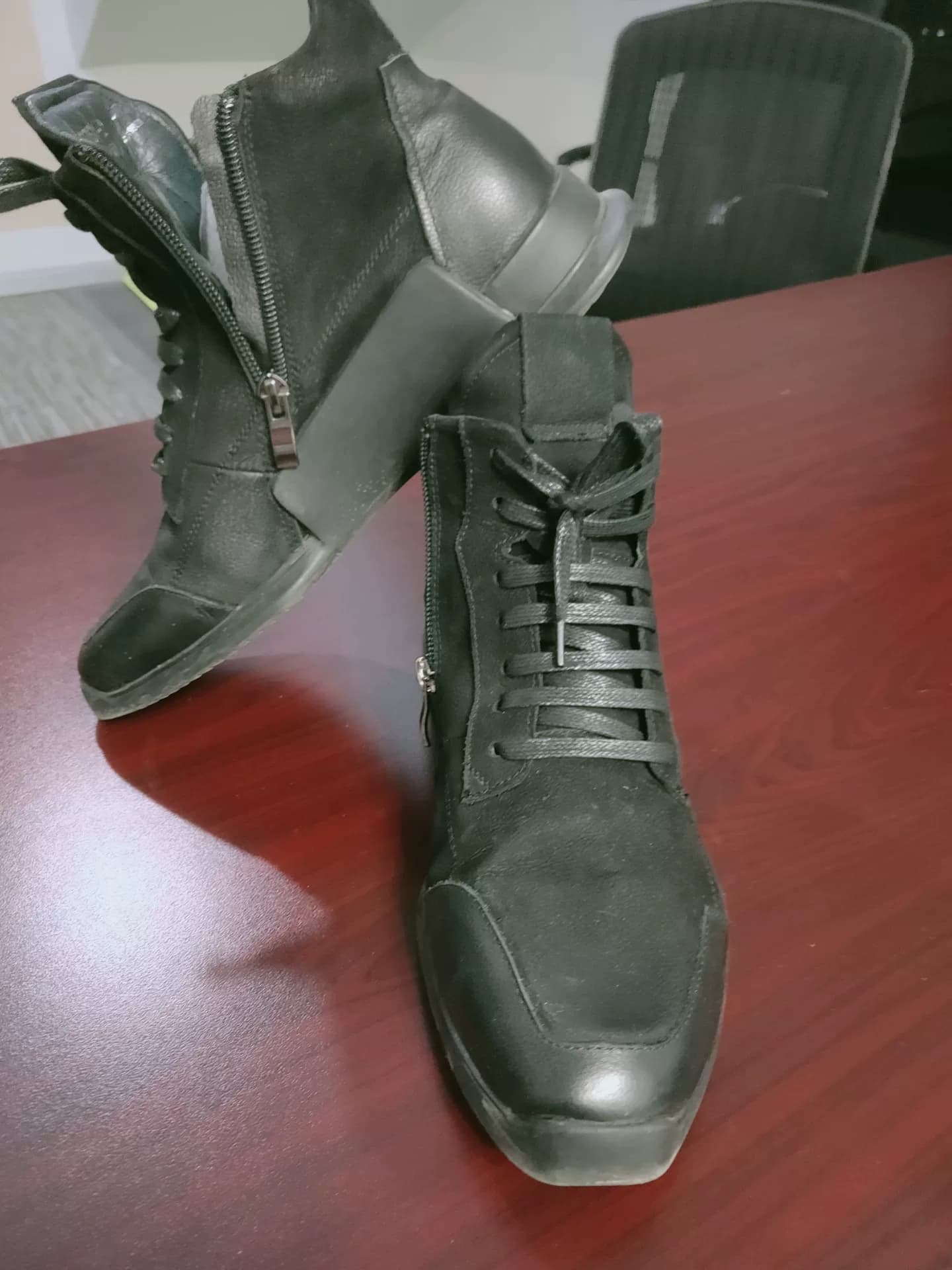 Черные туфли с высоким берцем, Adidas x RICK OWENS joint style, размер 4