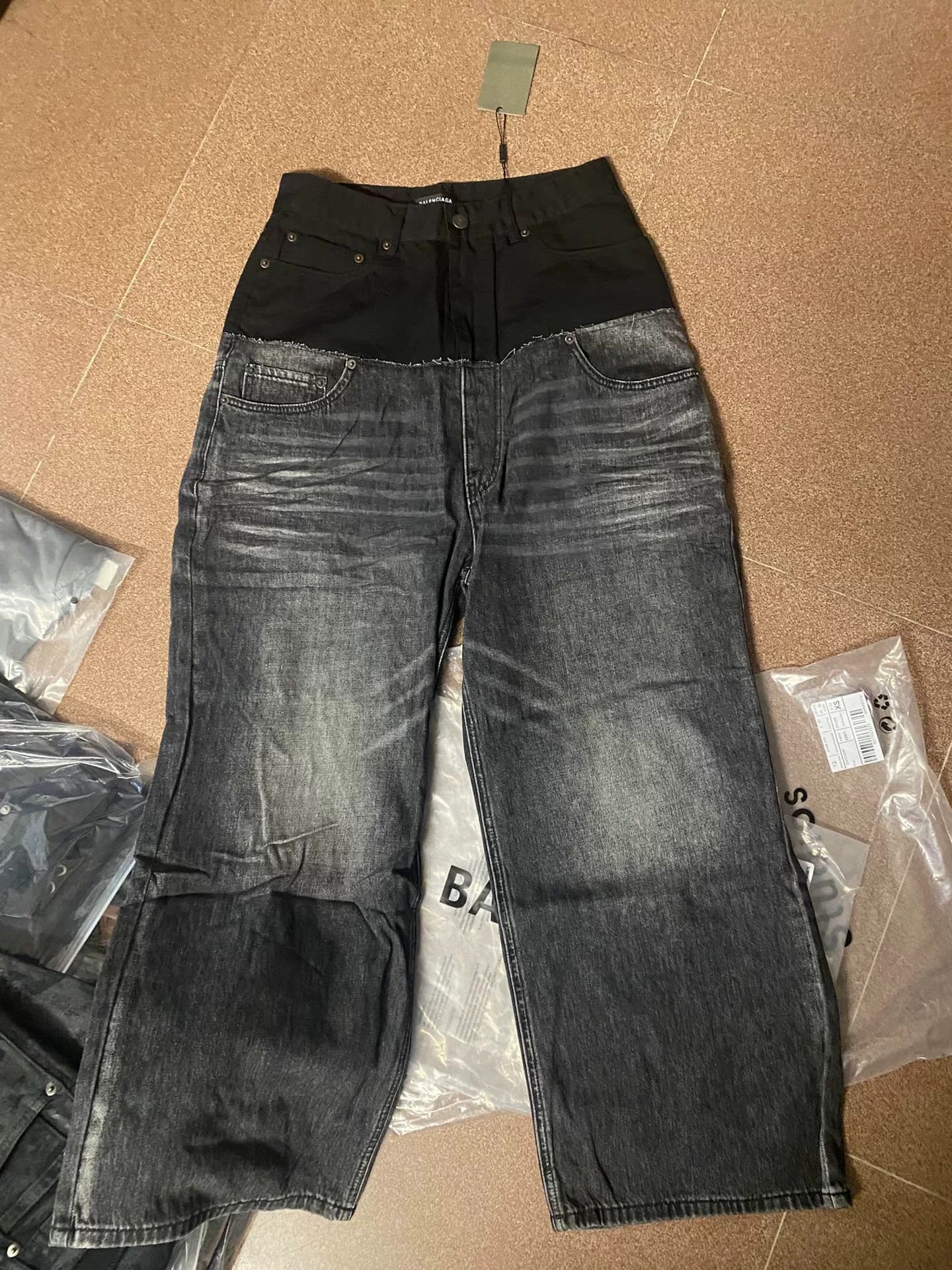 Джинсовые брюки Ba stitching, черные, застиранные, свободного кроя в парижском стиле, в одном стиле для мужчин и женщин