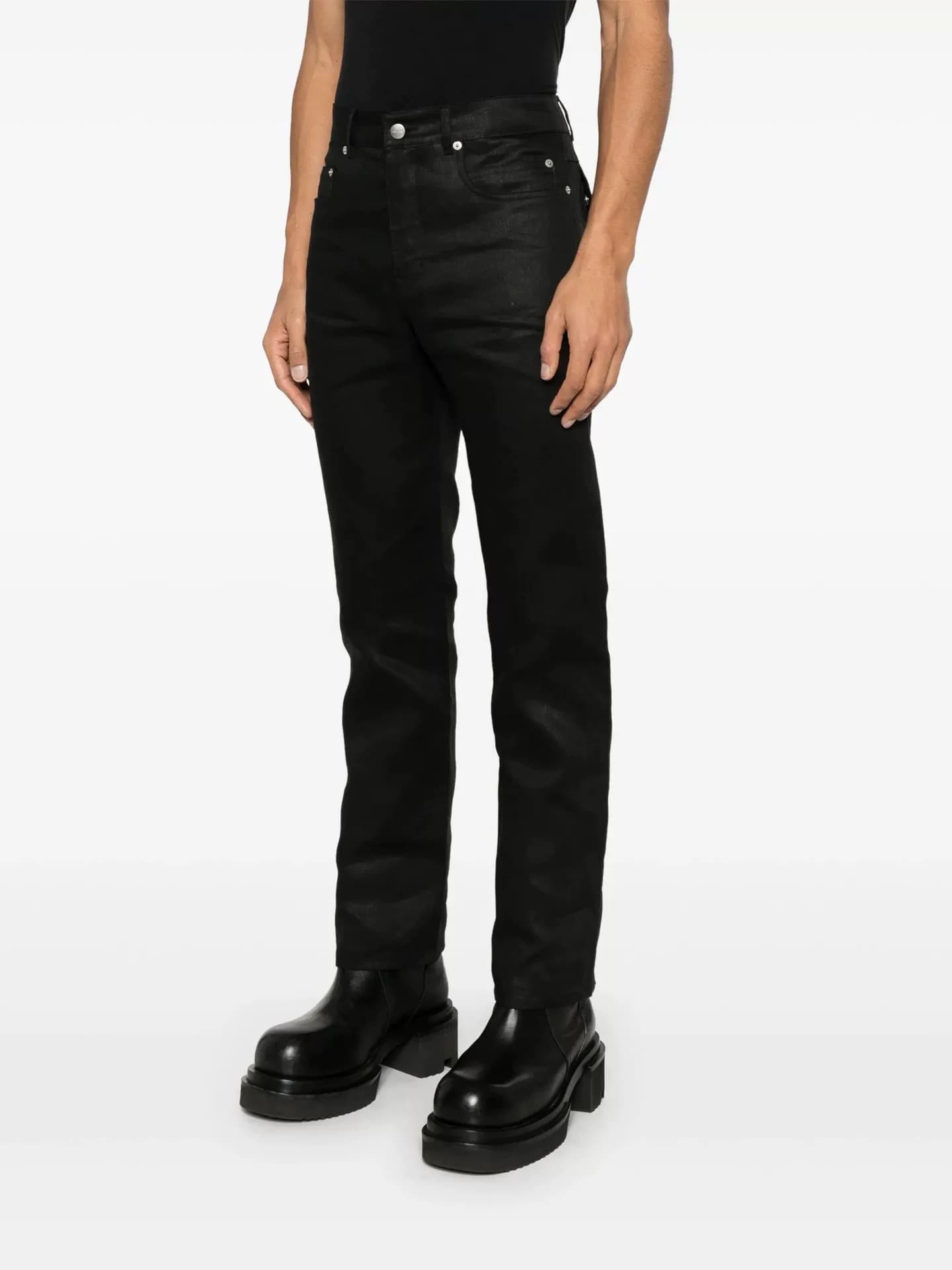 Мужские льняные брюки Rick Owens 25ss ro main line черного цвета