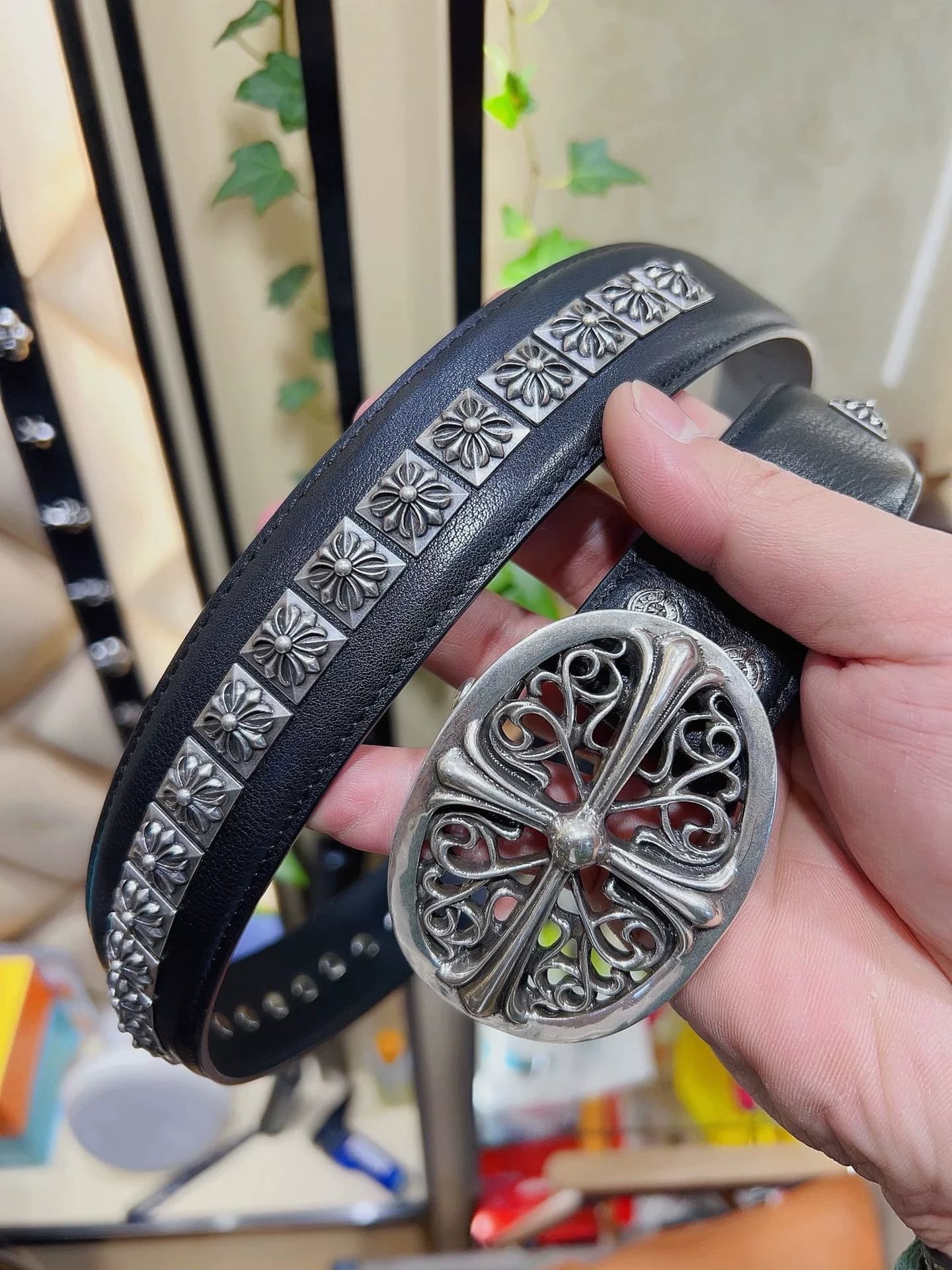 Ремень ChromeHearts Крутой сердечный, кожа первого слоя с масляным воском, покрытие 925