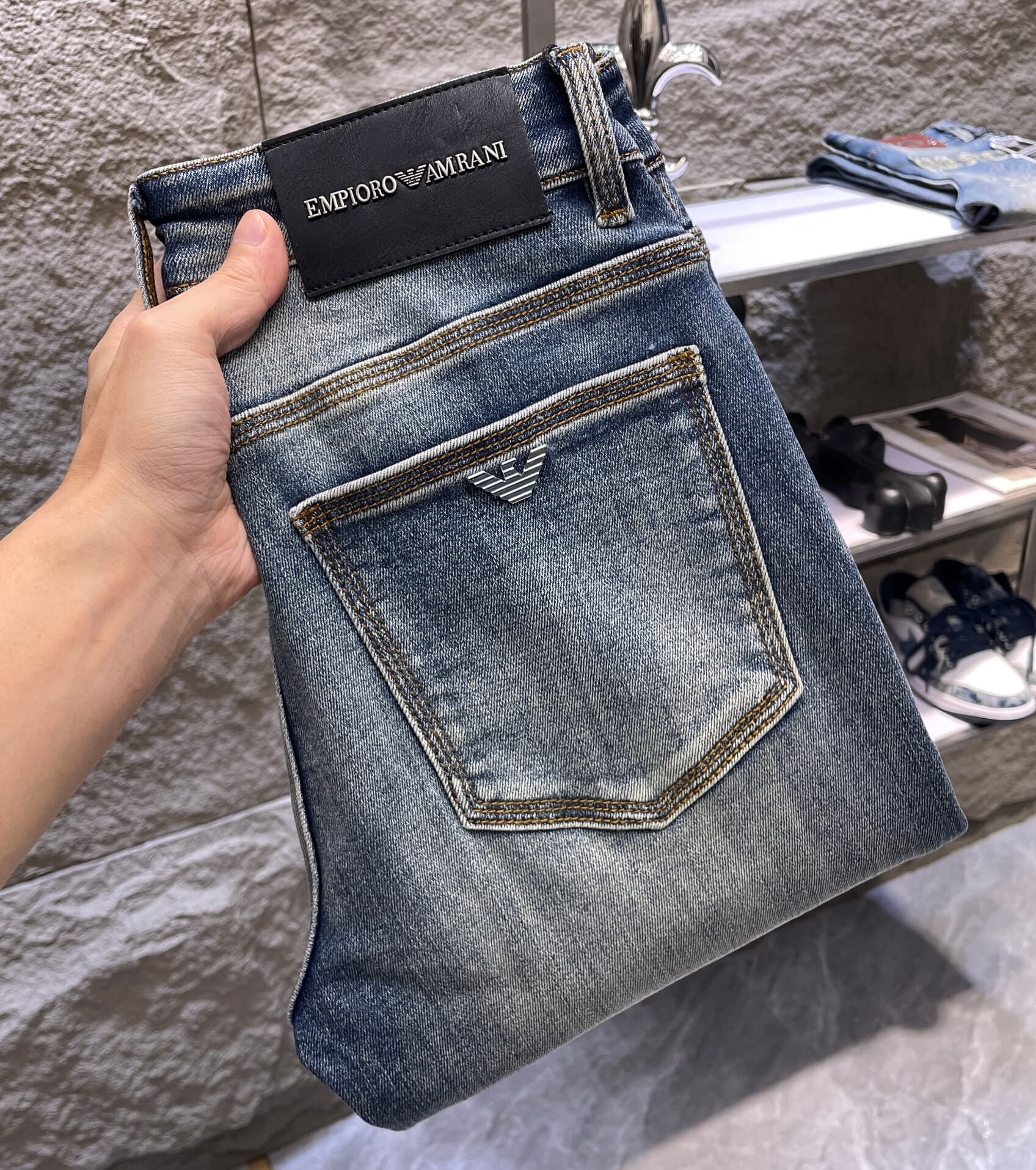 2025 Осенне-зимние джинсы Armani, мужские синие и серые прямые облегающие стрейчевые повседневные длинные брюки высокого класса