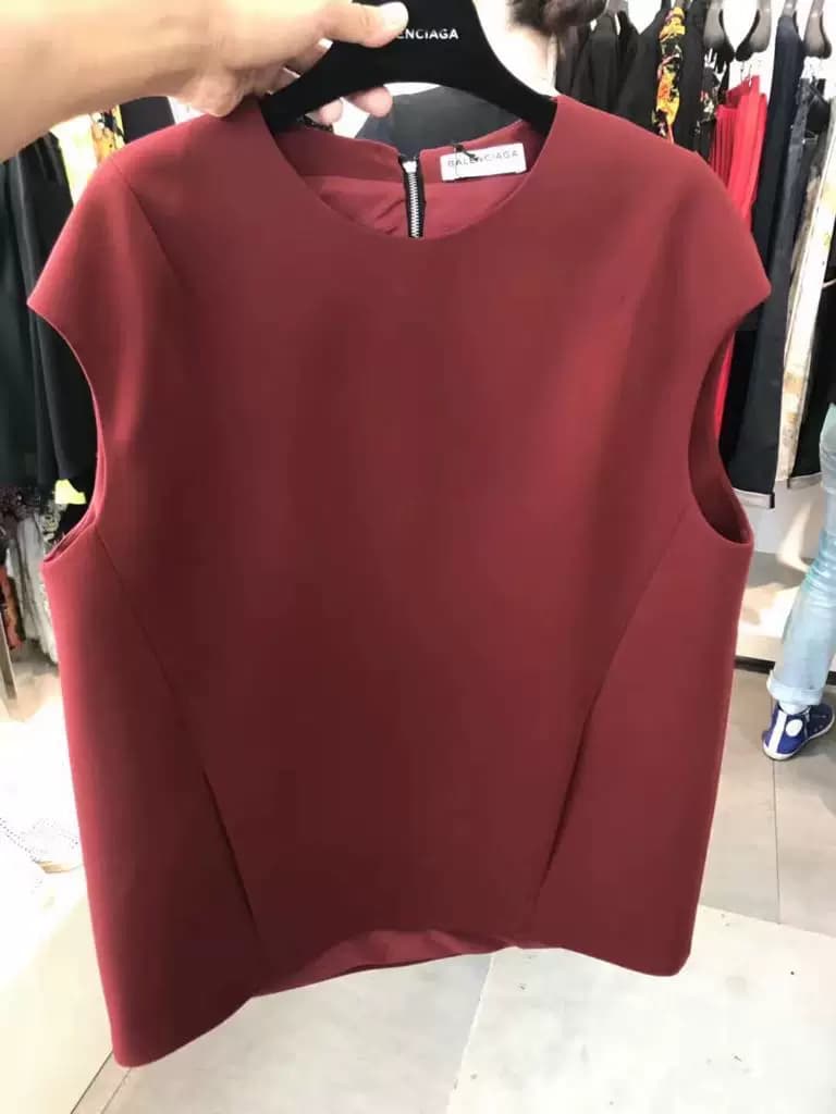 Темно-бордовый топ Balenciaga от Balenciaga с круглым вырезом, ФР