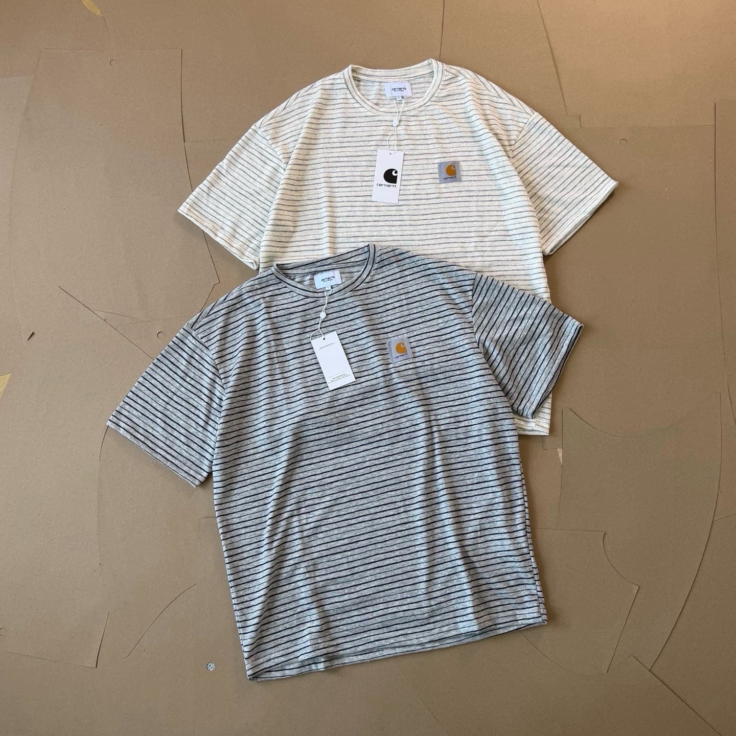 【Хлопковая футболка в полоску Carhartt Carhartt 26ss slub с коротким рукавом】