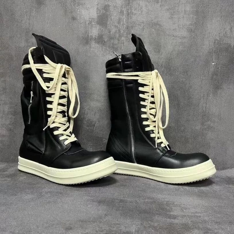 Рыцарские сапоги Rick Owens RO с карманами из воловьей кожи с высоким берцем, черно-белые в тон, молочный аромат