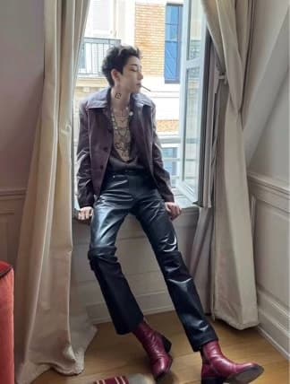 ERD Melancholy rich второго поколения 25fw красно-черная кожаная куртка Loren