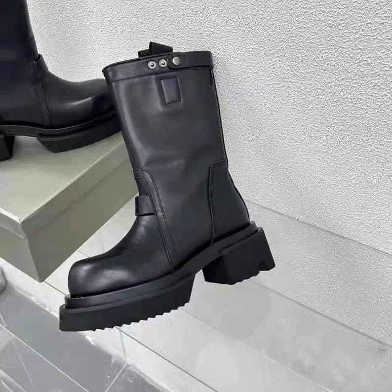 Rick Owens2024ss новые рыцарские сапоги Martin на средней подошве, очень темные