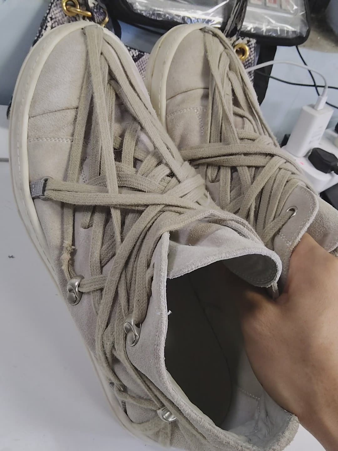 Rick Owens 25SS кеды Crazy с ремешками кремового цвета, размер 44