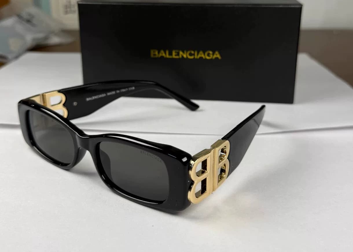 Совершенно новые солнцезащитные очки Balenciaga Balenciaga BB0096S, черное золото, двойная оправа