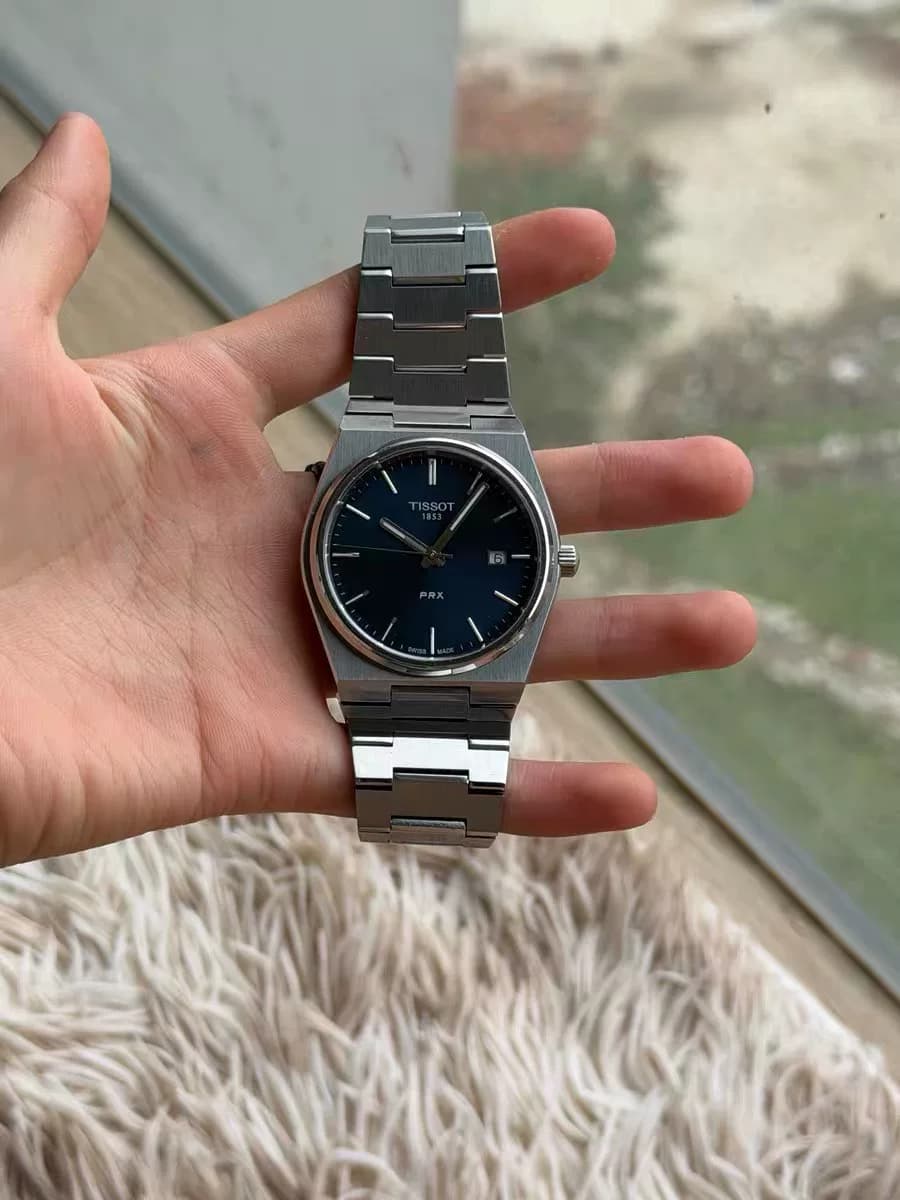 Мужские часы Tissot PRX blue disc с кварцевым механизмом, корпус из нержавеющей стали, ремешок 40 мм, водонепроницаемый на каждый день, календарь, св…