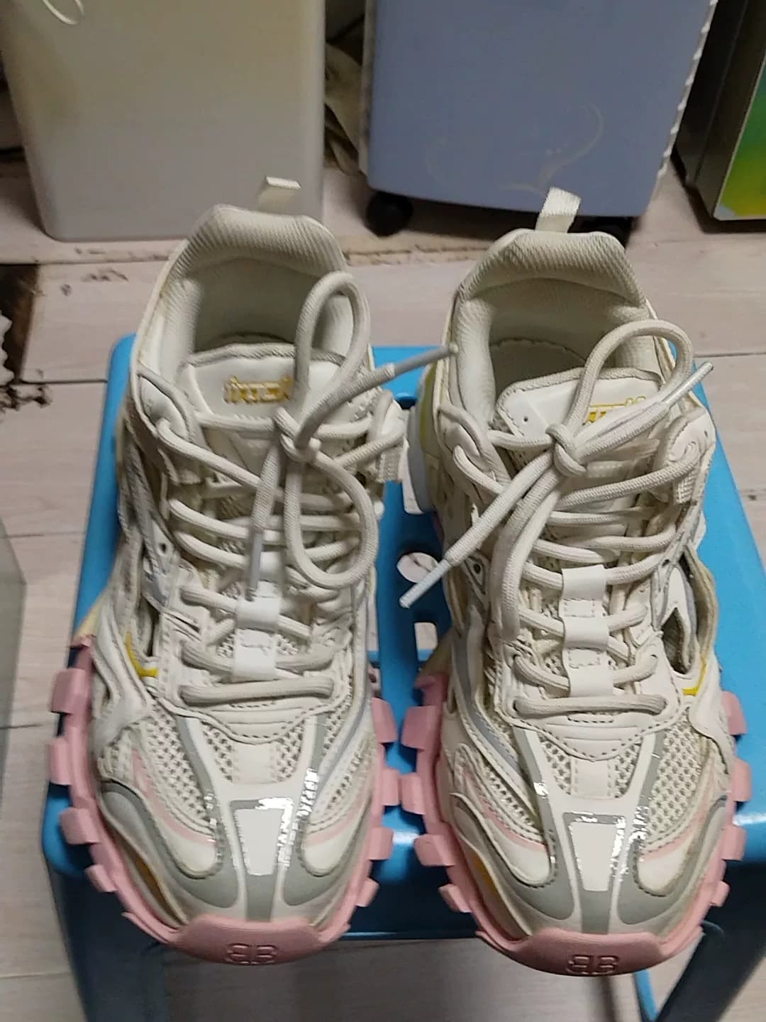 Кроссовки Balenciaga Track 2.0 daddy, в бело-розовой и желтой цветовой гамме, размер 38, цвета мороженого