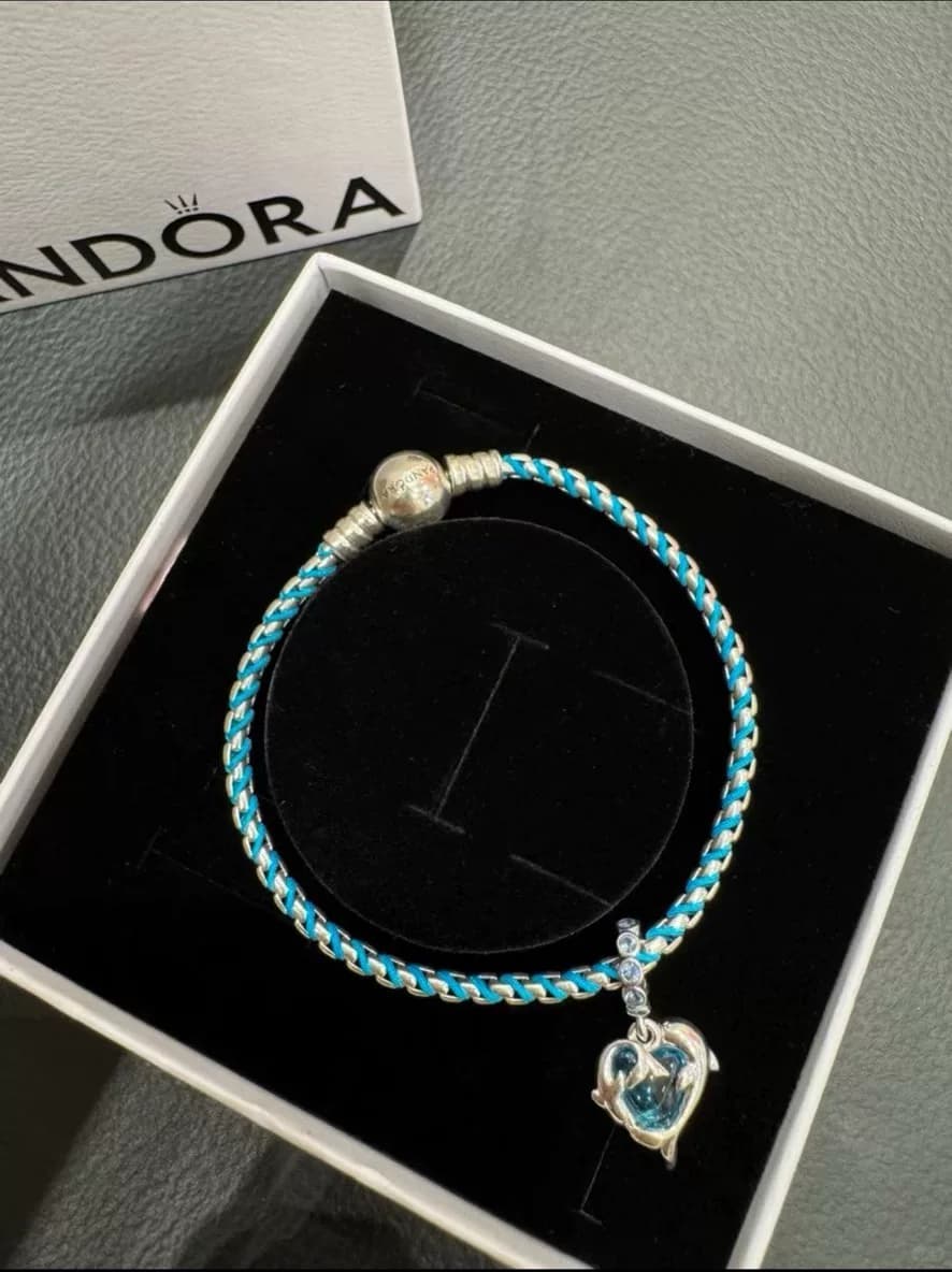 Пандора Браслет Pandora#Синий плетеный браслет#Любовный шарм в виде дельфина DIY 9