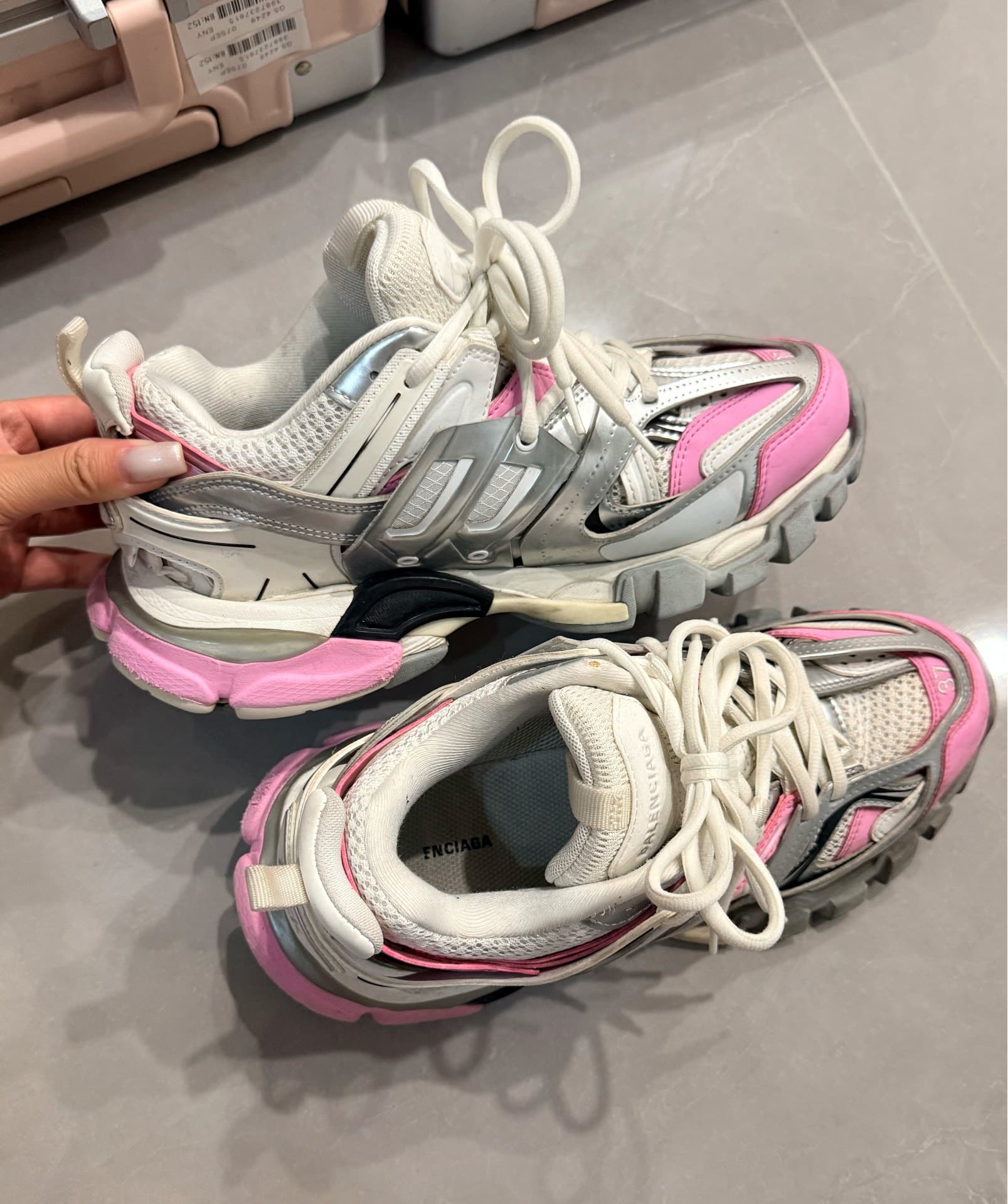 9 Новая обувная коробка с дорожкой Balenciaga розово серебристого цвета, размер 37, серия wear, как показано на картинке