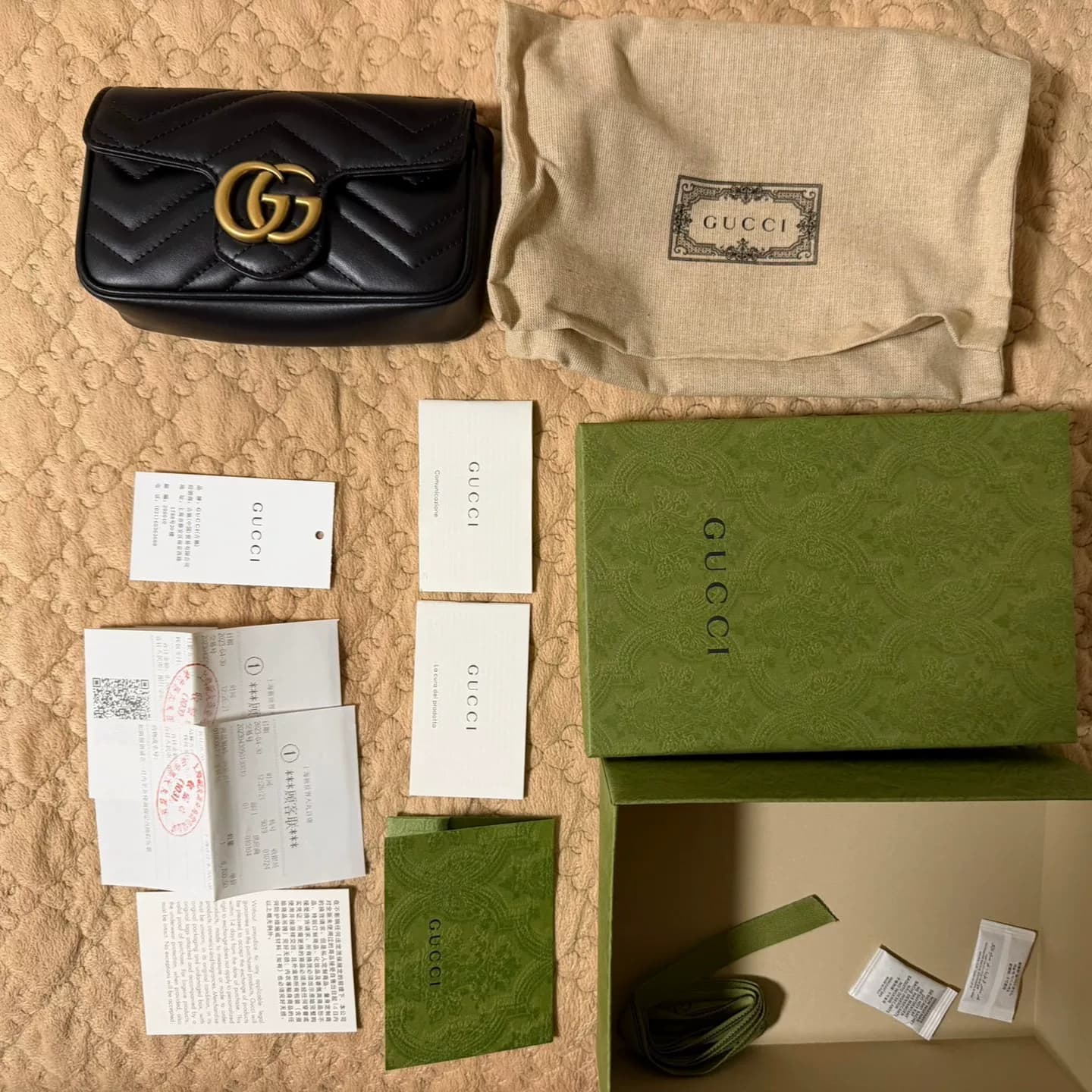 Мини-сумка на цепочке из черного золота Gucci GG Marmont 99 новая