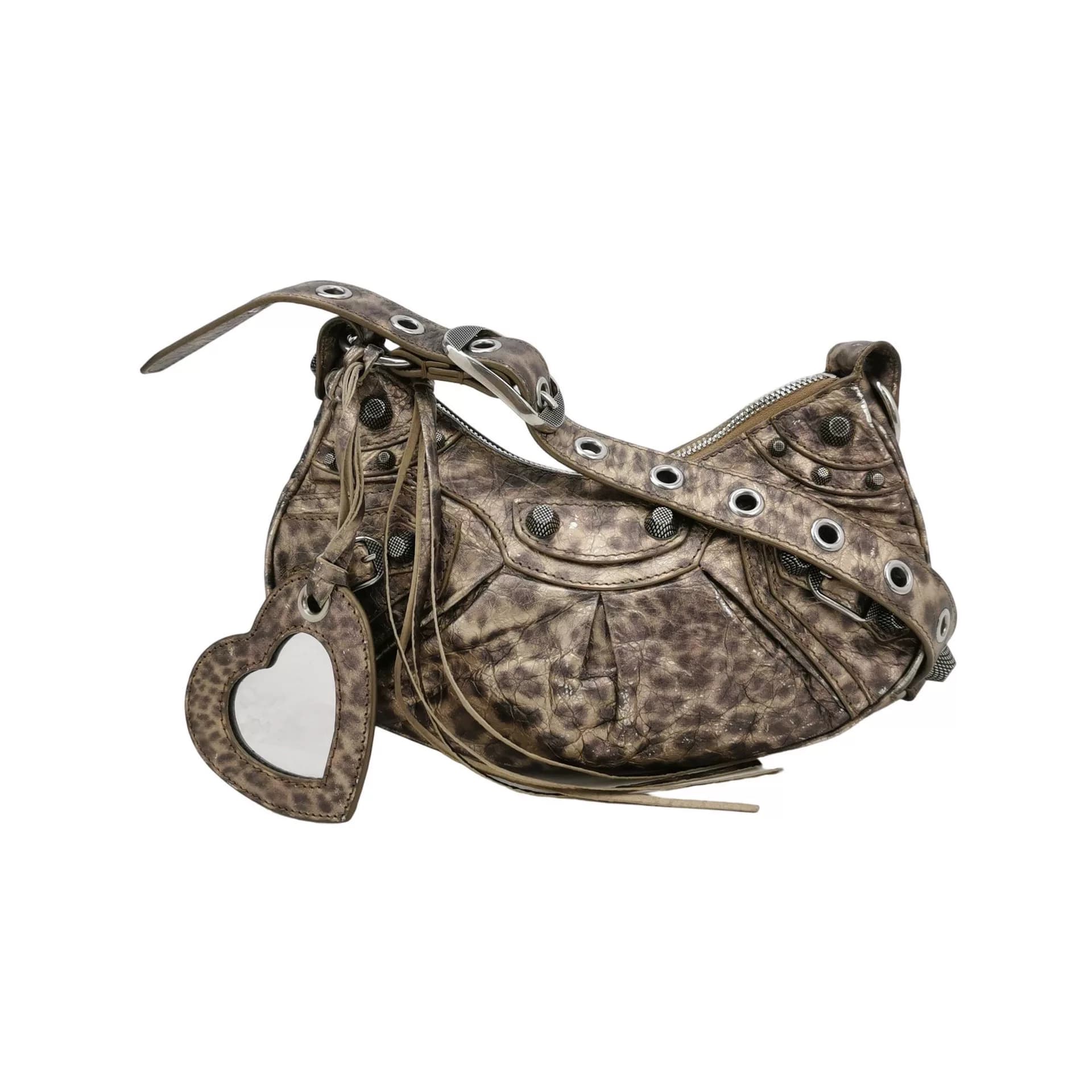 Balenciaga Le Cagole плюс мелкая коричневая кожа из масляного воска с леопардовым принтом