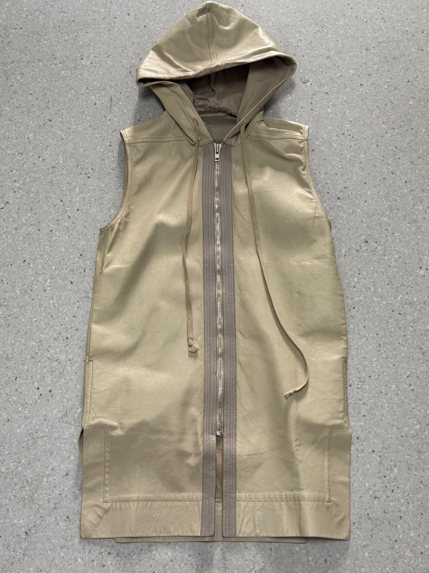 Rick Owens 15ss основная линия жилета из овчины с капюшоном, куртка-жилет, кожаная куртка