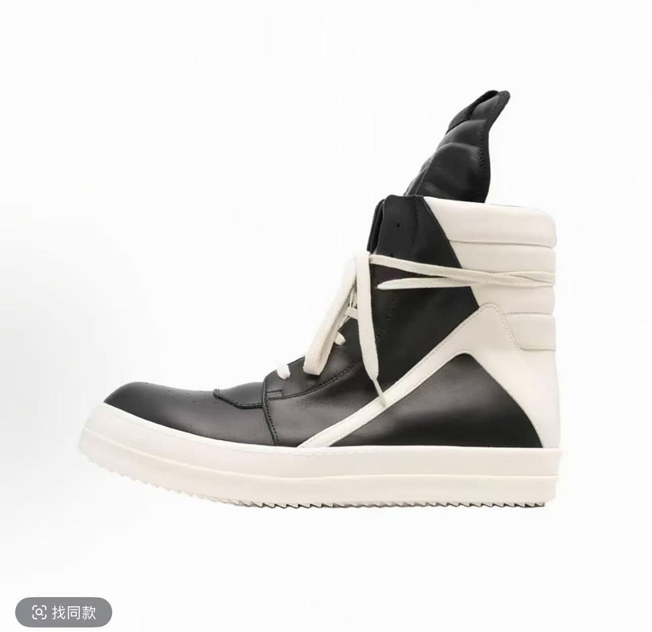 Высокие ботинки с перевернутым треугольником от RICK OWENS, черно-белая цветовая гамма, кремовая подошва, толстая подошва
