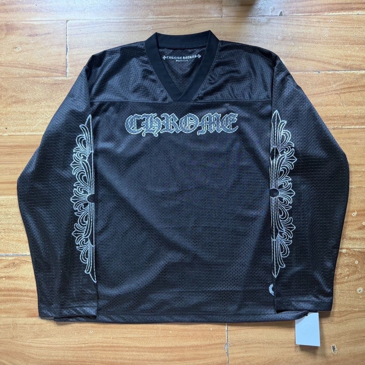 CH Chrome Hearts санскритский черный сетчатый хоккейный свитер с длинным рукавом