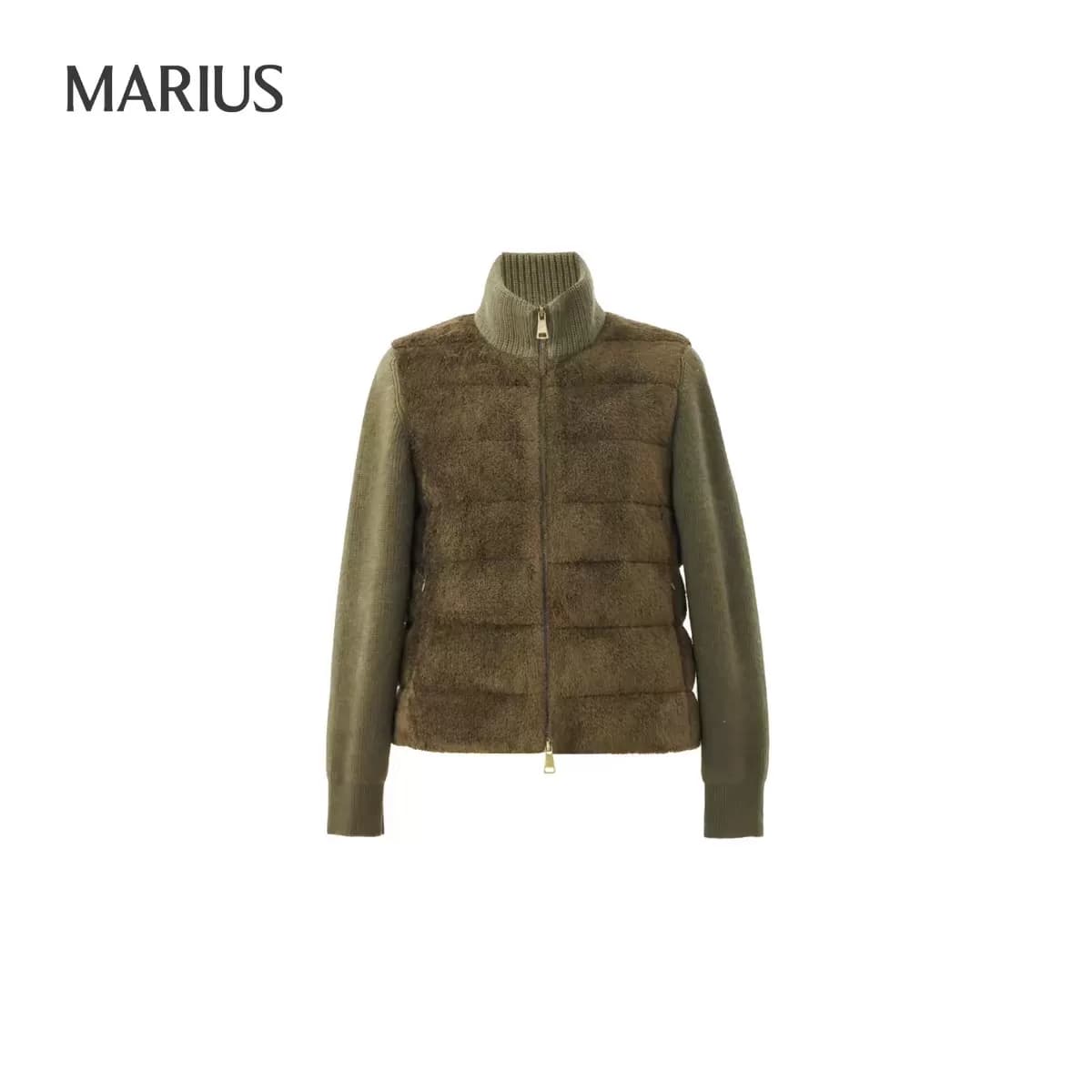 Короткий пуховик MARIUS "Teddy Down" из белого гусиного пуха, сшитый трикотажной строчкой, темно-зеленый