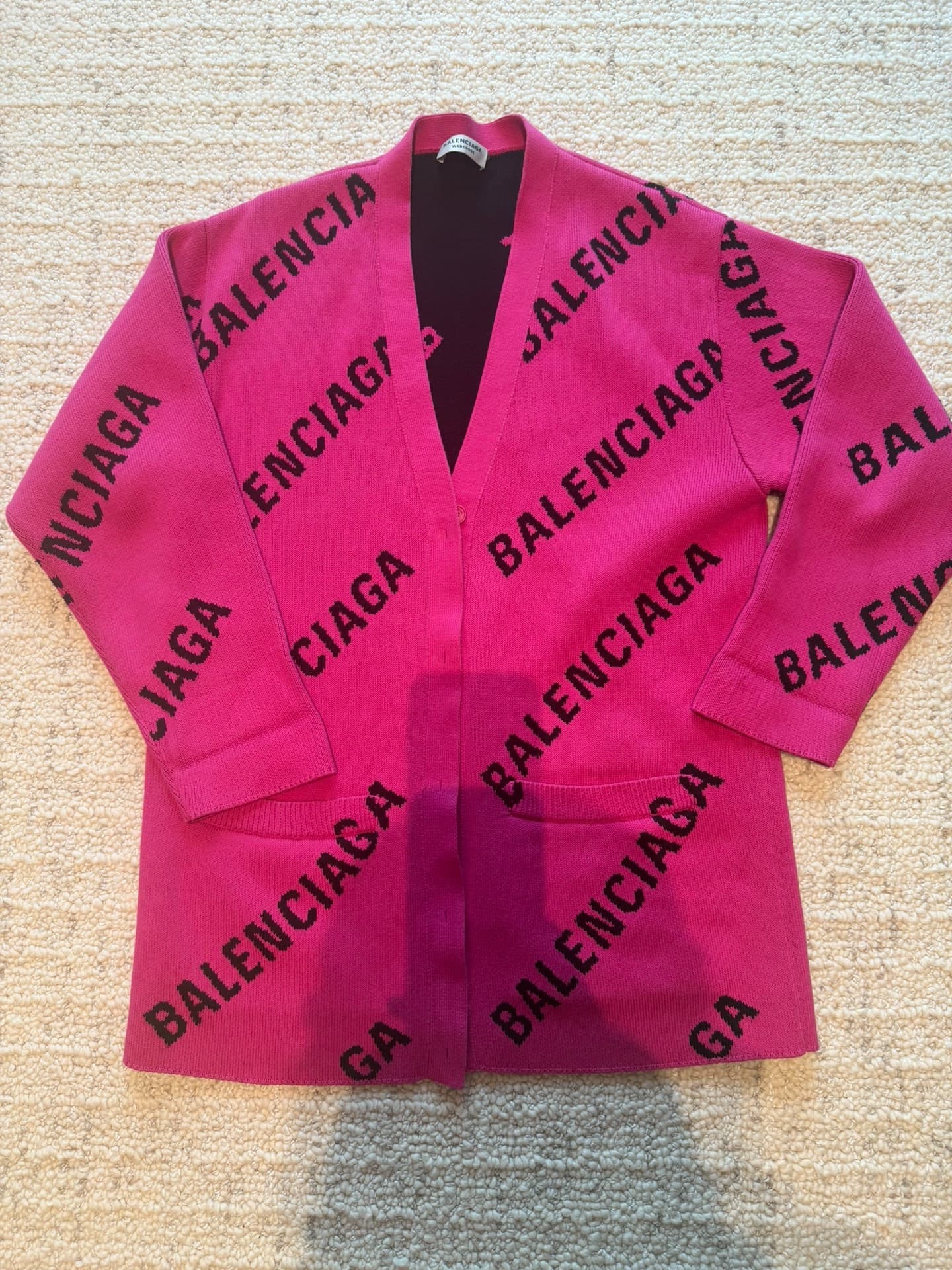 Вязаный кардиган с розовым логотипом BALENCIAGA, размер XS, сделано в Италии