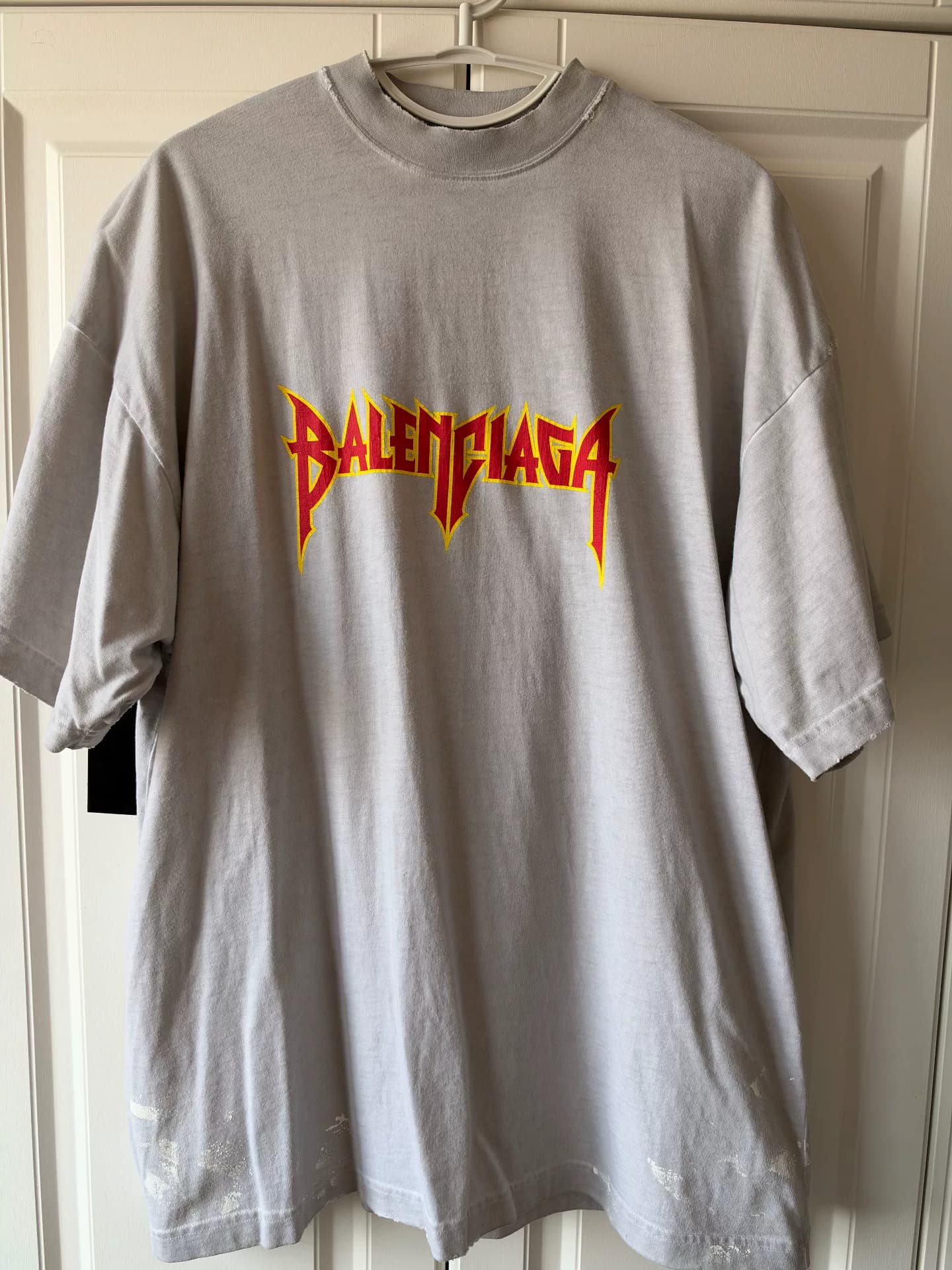 Серая футболка Balenciaga с короткими рукавами, размер 1, старый и рваный дизайн, флагманский