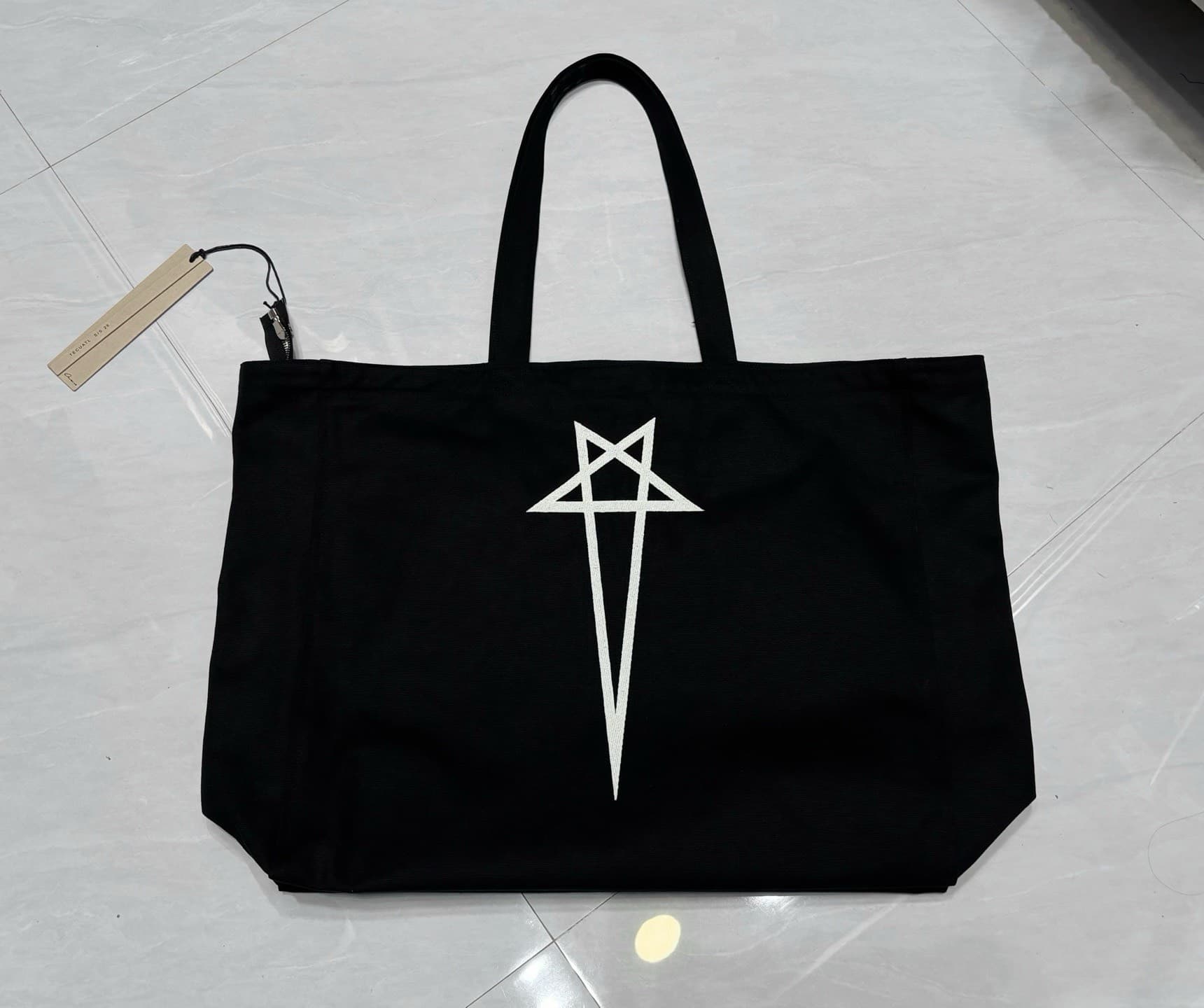 Холщовая сумка-тоут Rick Owen pentagram, черная модель, с биркой, на гладкой молнии