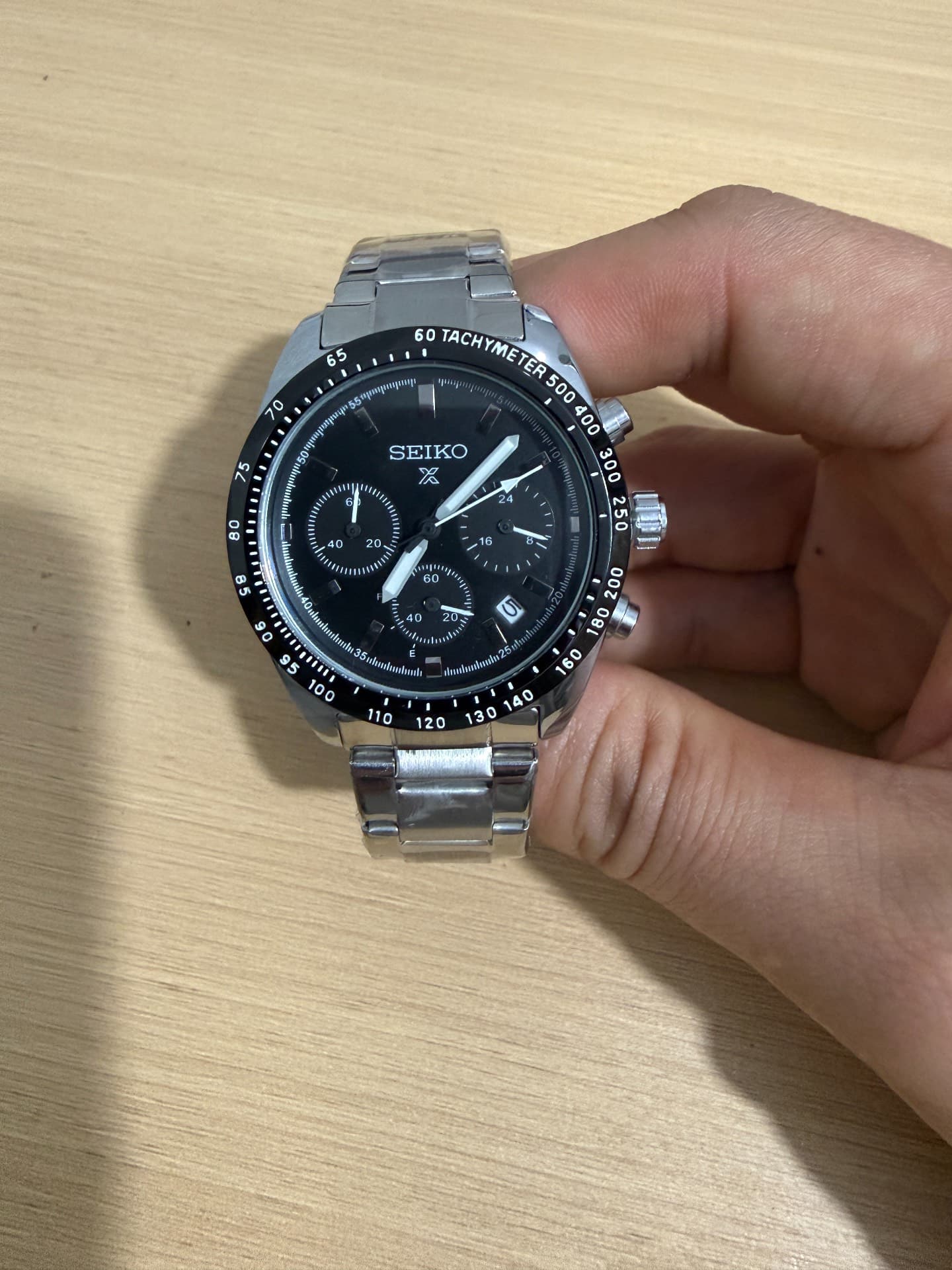 Совершенно новый хронограф SEIKO SEIKO Prospex Panda с черным циферблатом, сталь