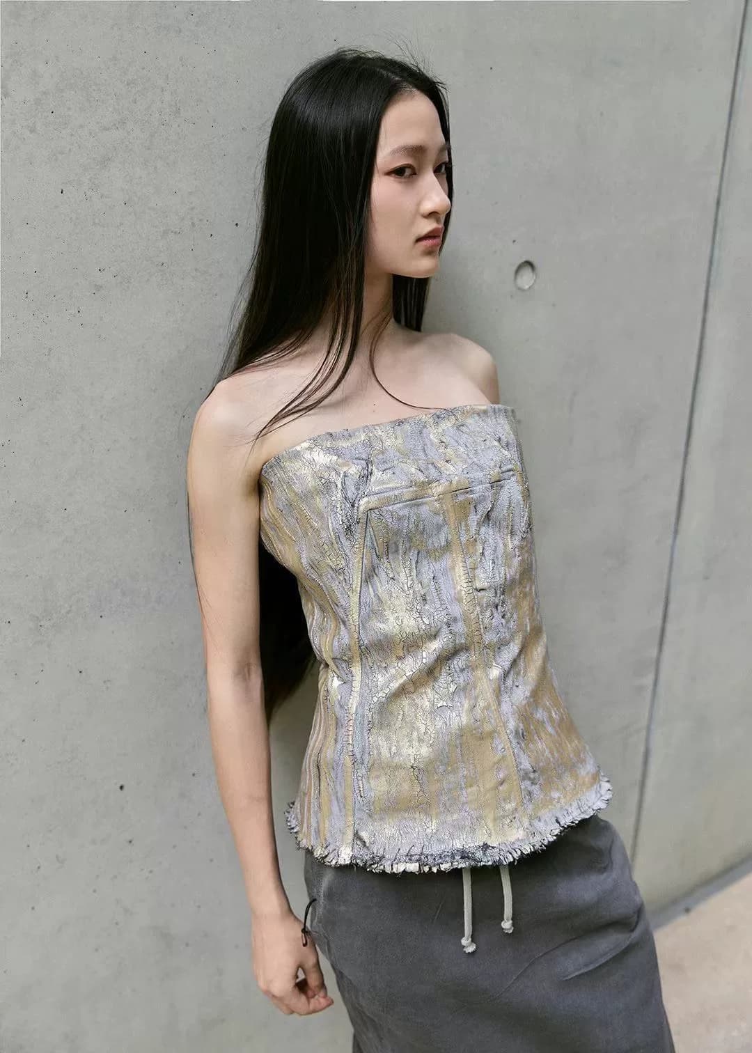 Тонкий топ-топик Rick Owens Dark Pioneer с металлическим покрытием, сделанный своими руками