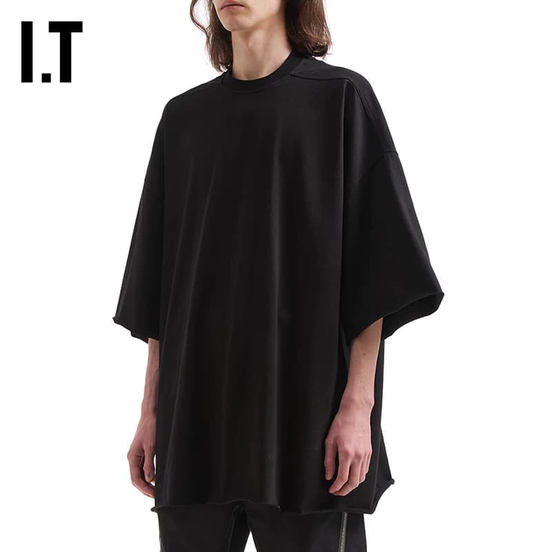 Мужская футболка IT Rick Owens с круглым вырезом и открытыми плечами, новый повседневный уличный тренд, свободная футболка с короткими рукавами 2283B…