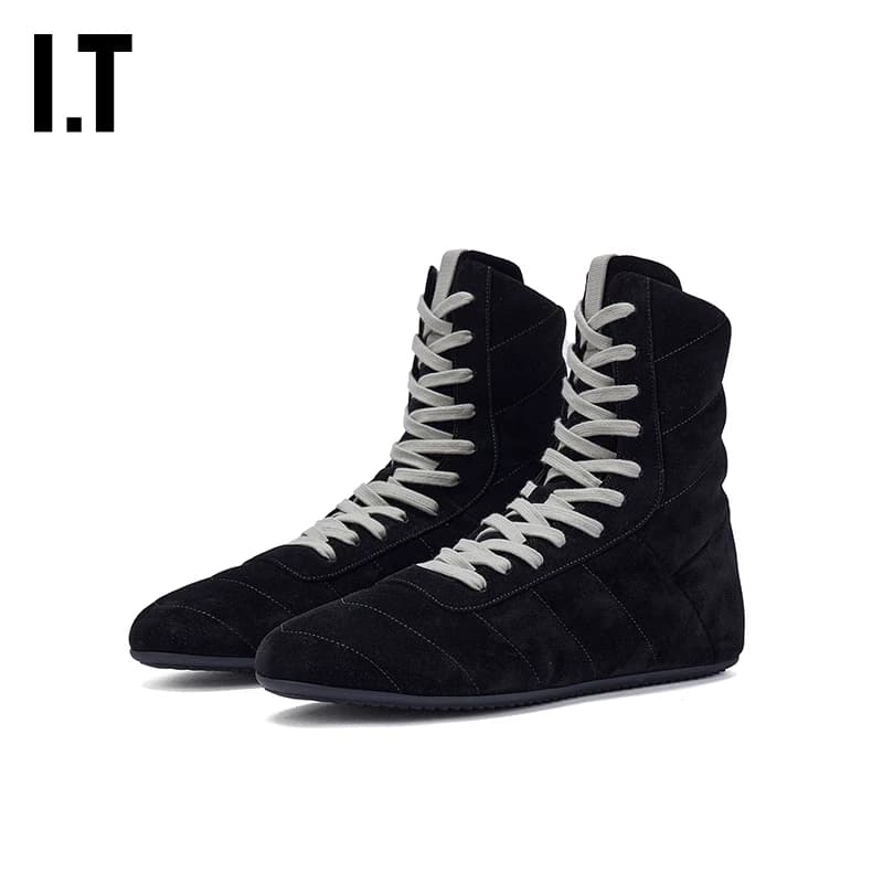 IT Rick Owens/ мужская спортивная обувь с высоким берцем; новые короткие стеганые ботинки на шнуровке простой текстуры; ботильоны