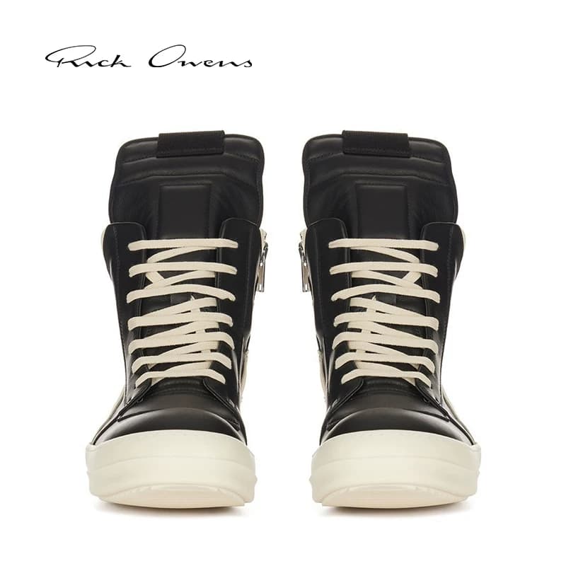 Мужские черные кожаные кроссовки GEOBASKET от RICK OWENS