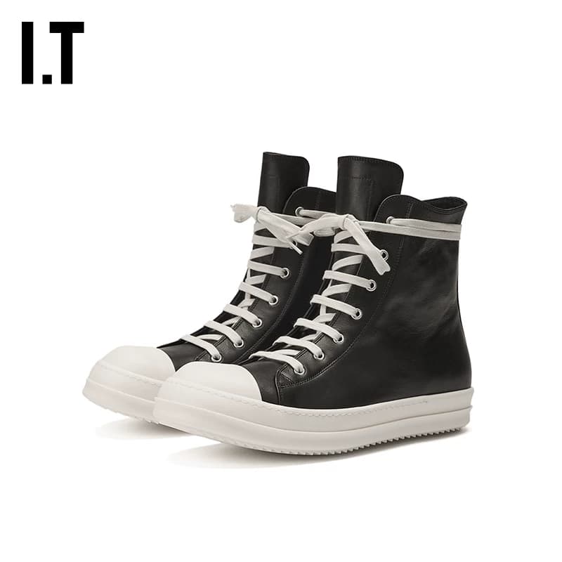 IT Rick Owens/ мужская спортивная обувь с высоким берцем; коллекция 2019 года; новинка осени; модные полусапожки из текстурной кожи на шнуровке